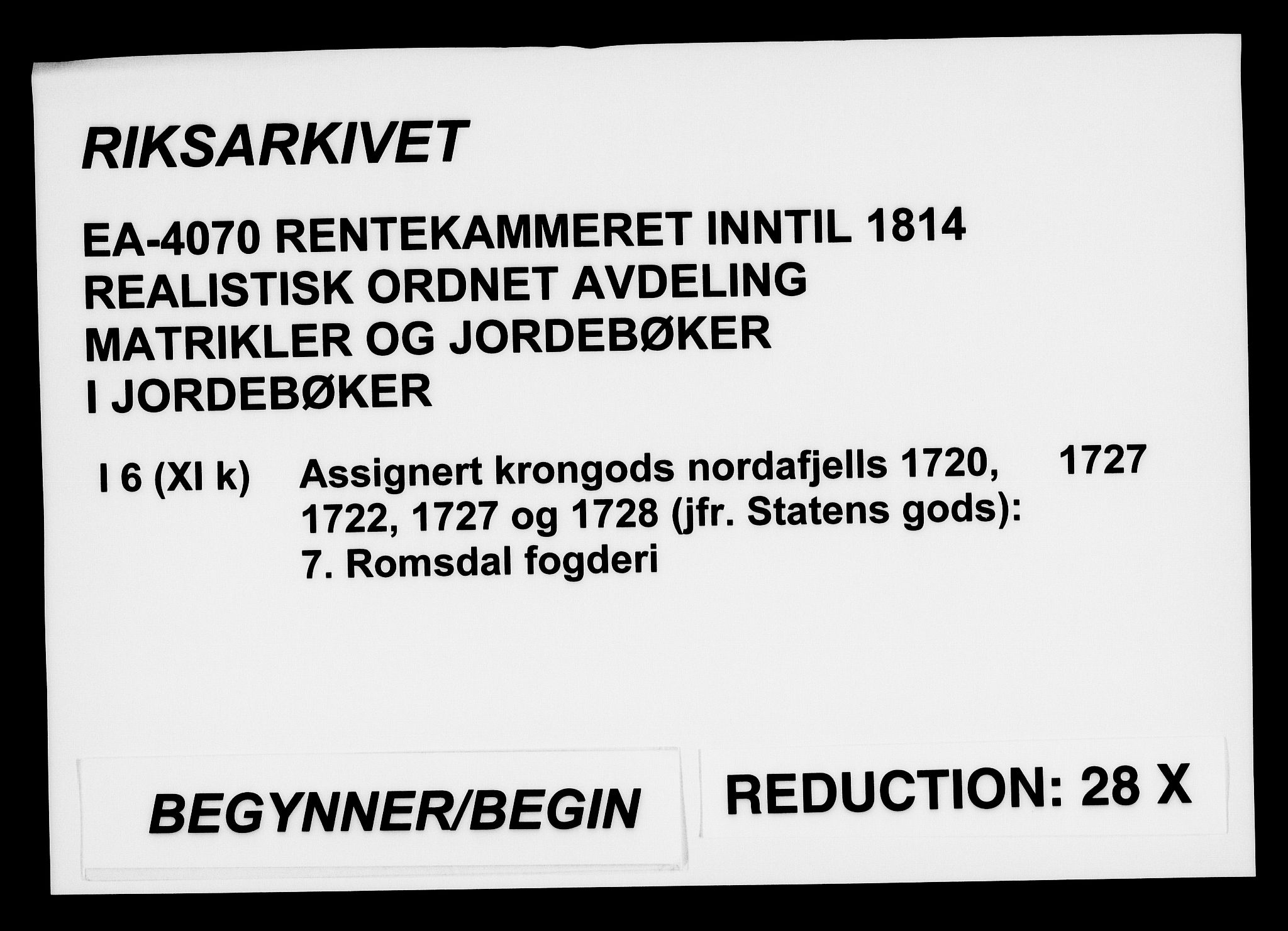 Rentekammeret inntil 1814, Realistisk ordnet avdeling, RA/EA-4070/N/Na/L0006/0007: [XI k]: Assignert krongods nordafjells (1720, 1722, 1727 og 1728): / Romsdal fogderi, 1727