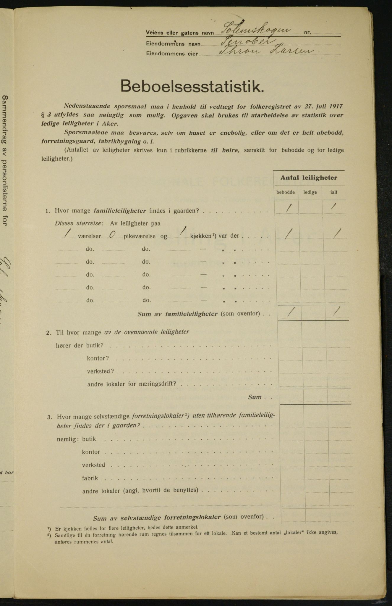 OBA, Kommunal folketelling 1.12.1917 for Aker, 1917, s. 14007