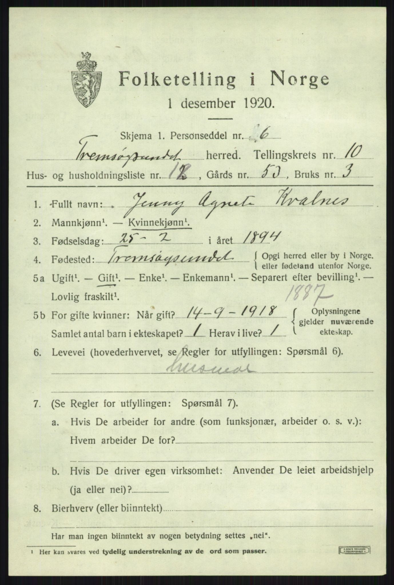 SATØ, Folketelling 1920 for 1934 Tromsøysund herred, 1920, s. 7172