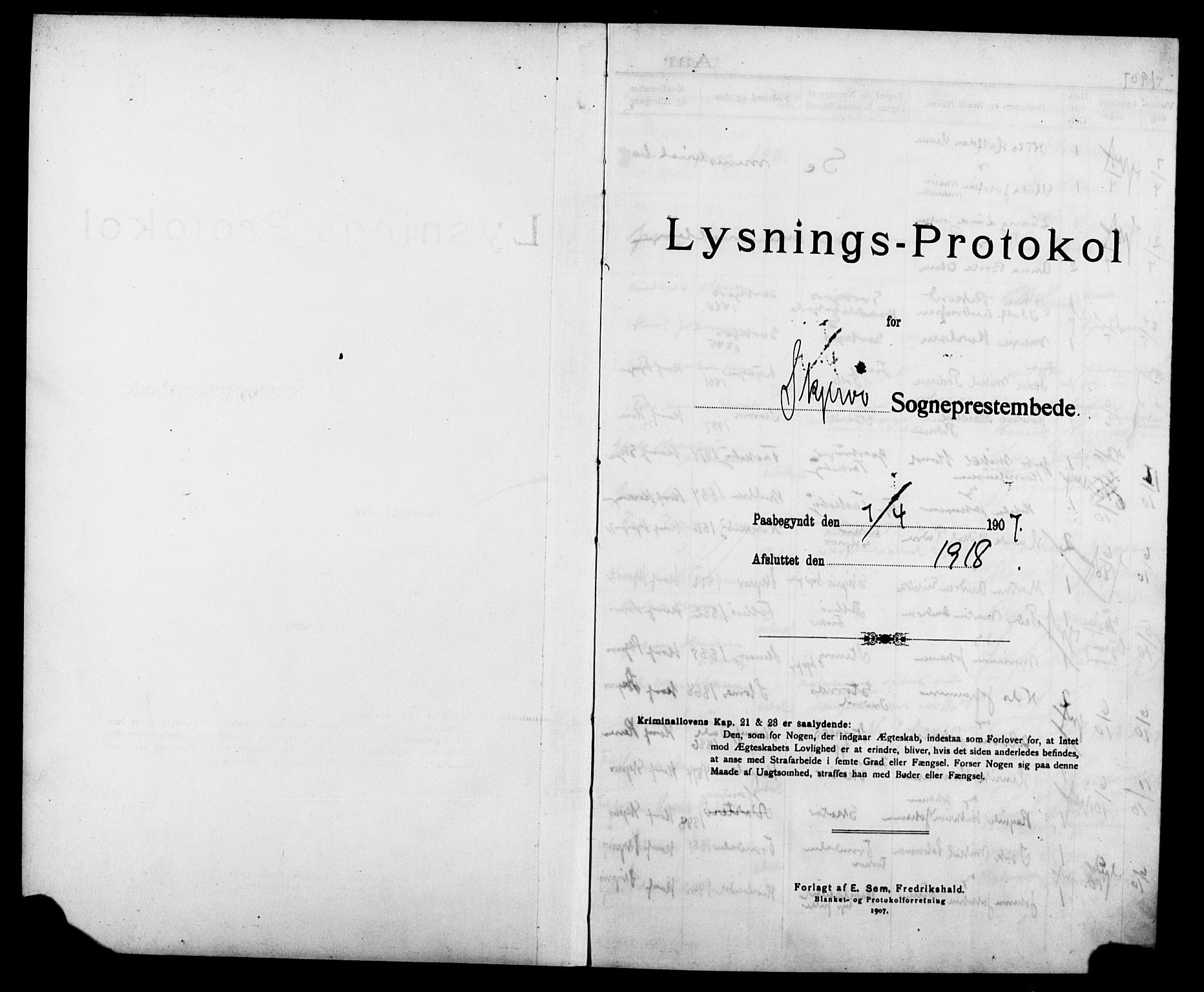 Skjervøy sokneprestkontor, SATØ/S-1300/I/Ib/L0030: Lysningsprotokoll nr. 30, 1907-1918
