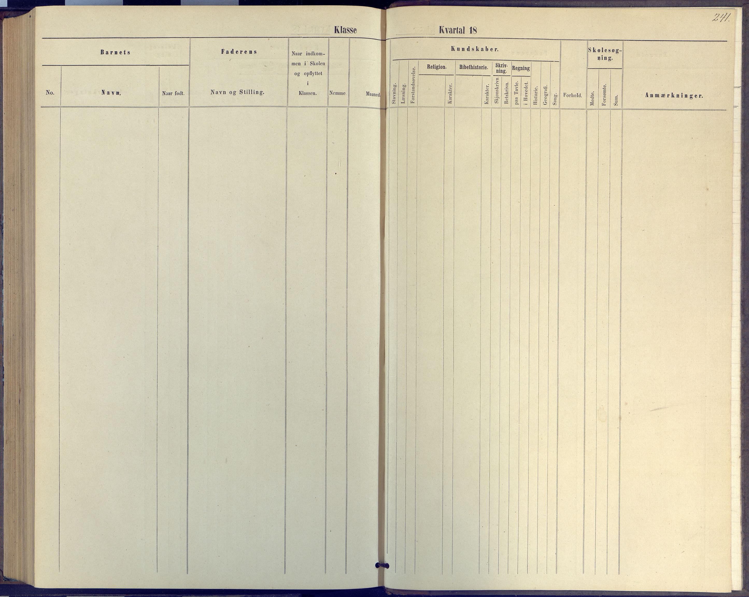 Arendal kommune, Katalog I, AAKS/KA0906-PK-I/07/L0046: Protokoll for 4. klasse, 1867-1875, s. 241