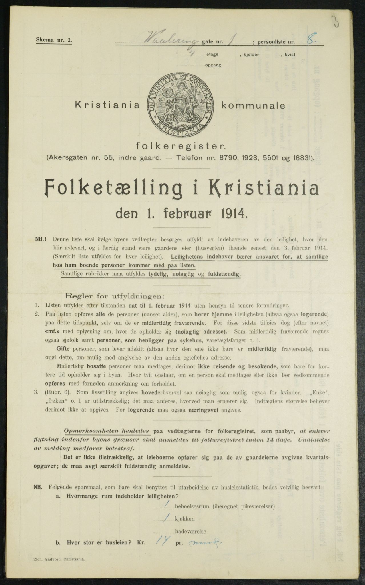 OBA, Kommunal folketelling 1.2.1914 for Kristiania, 1914, s. 126614