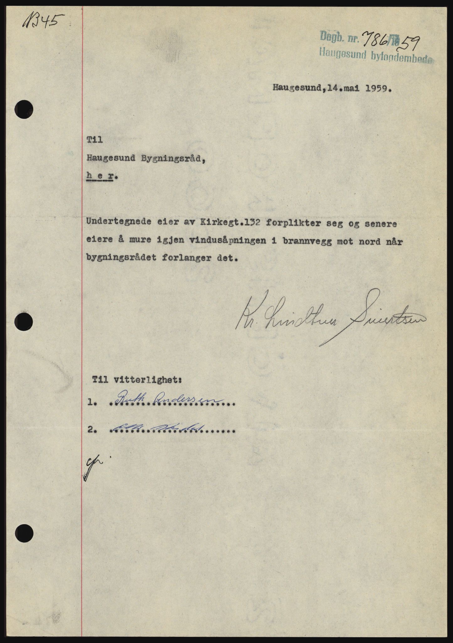 Haugesund tingrett, SAST/A-101415/01/II/IIC/L0045: Pantebok nr. B 45, 1959-1959, Dagboknr: 786/1959