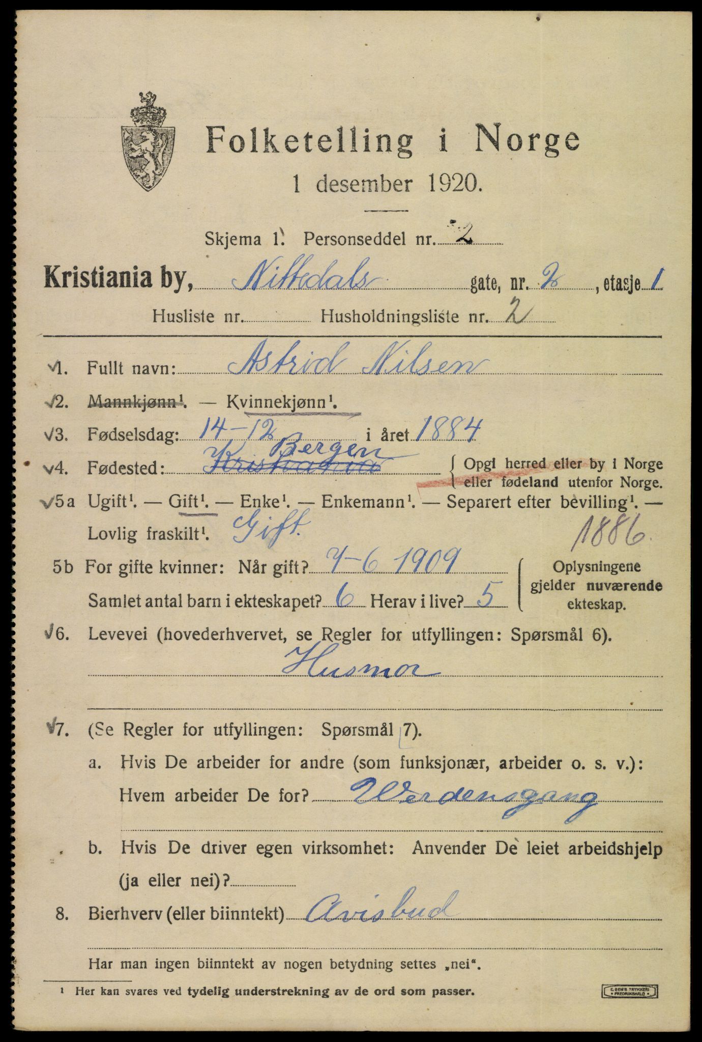 SAO, Folketelling 1920 for 0301 Kristiania kjøpstad, 1920, s. 417393