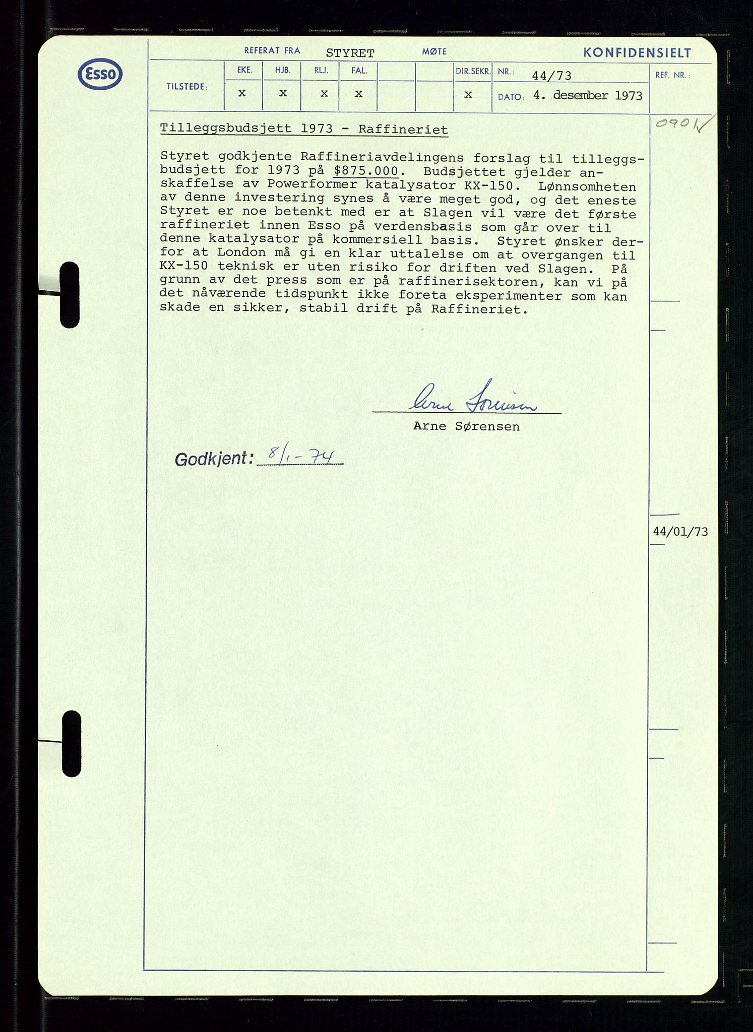 Pa 0982 - Esso Norge A/S, SAST/A-100448/A/Aa/L0003/0002: Den administrerende direksjon Board minutes (styrereferater) og Bedriftforsamlingsprotokoll / Den administrerende direksjon Board minutes (styrereferater), 1970-1974, s. 41