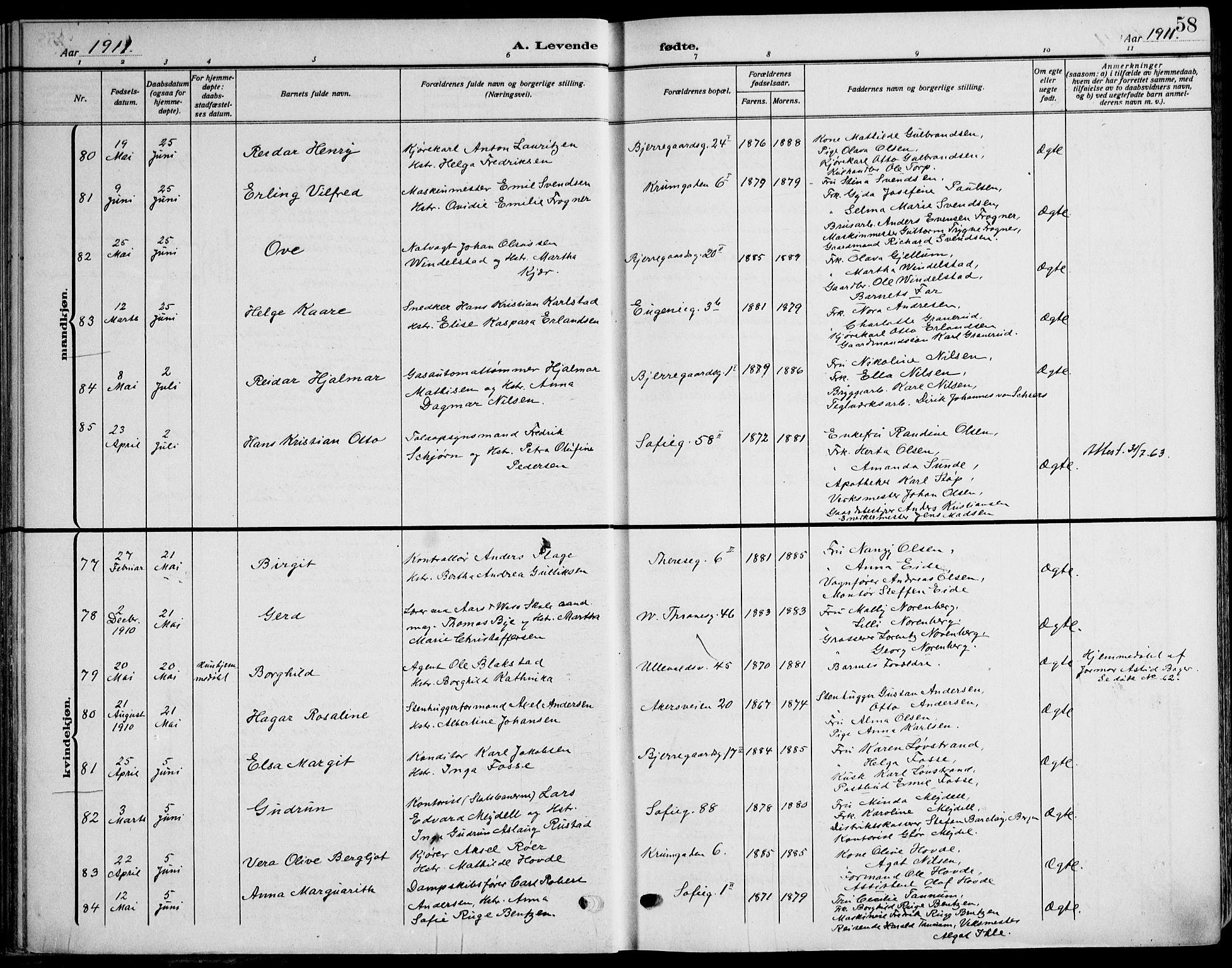Gamle Aker prestekontor Kirkebøker, AV/SAO-A-10617a/F/L0014: Ministerialbok nr. 14, 1909-1924, s. 58