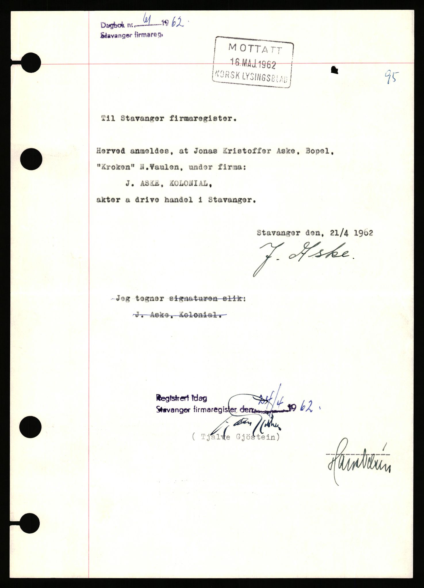 Stavanger byfogd, SAST/A-101408/002/J/Jd/Jde/L0003: Registreringsmeldinger og bilag. Enkeltmannsforetak, 751-1000, 1928-1976, s. 178