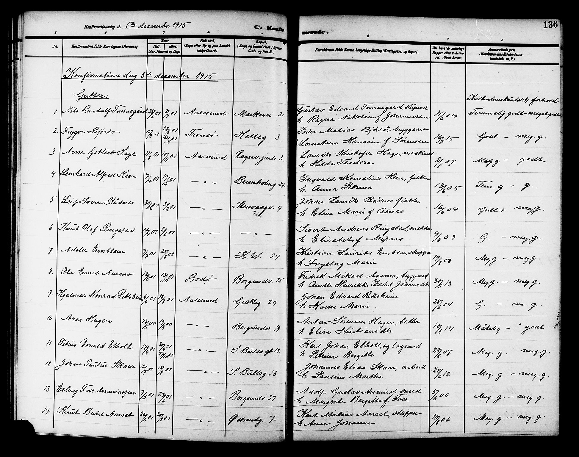 Ministerialprotokoller, klokkerbøker og fødselsregistre - Møre og Romsdal, AV/SAT-A-1454/529/L0470: Klokkerbok nr. 529C07, 1907-1917, s. 136