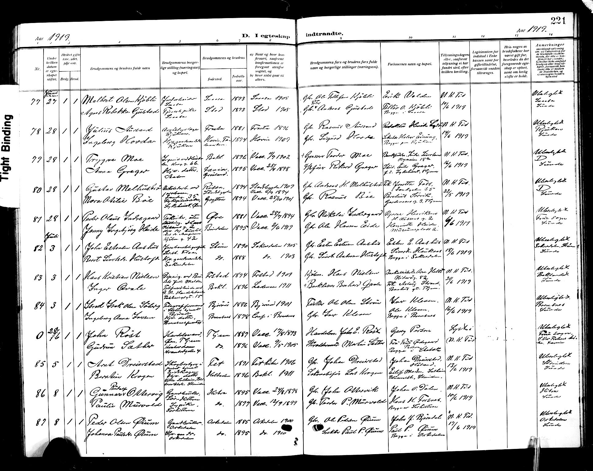 Ministerialprotokoller, klokkerbøker og fødselsregistre - Sør-Trøndelag, AV/SAT-A-1456/601/L0097: Klokkerbok nr. 601C15, 1911-1921, s. 221