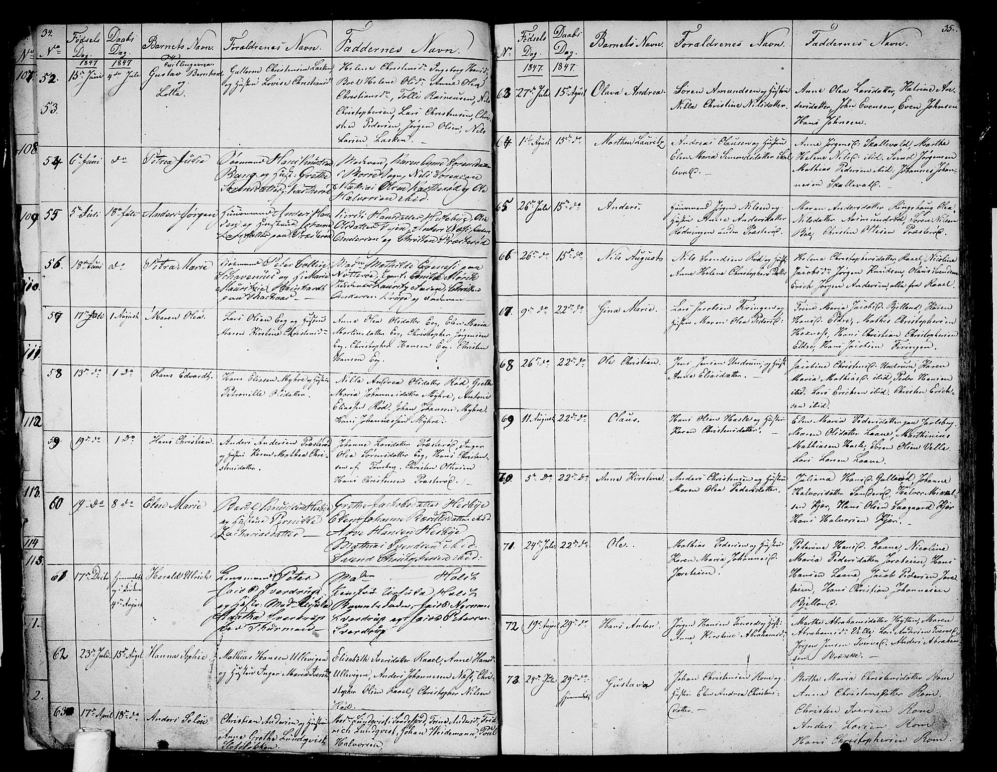 Sem kirkebøker, AV/SAKO-A-5/G/Ga/L0003: Klokkerbok nr. I 3, 1844-1855, s. 34-35