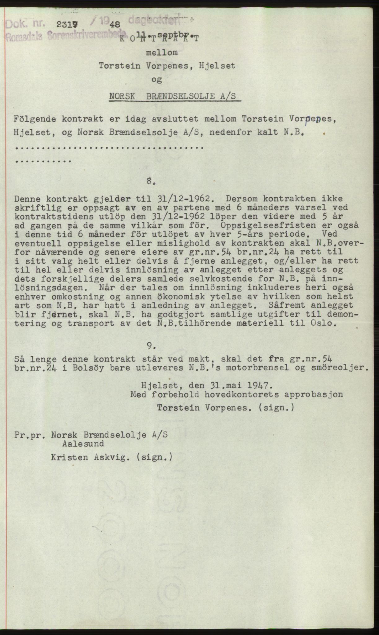 Romsdal sorenskriveri, SAT/A-4149/1/2/2C: Pantebok nr. B4, 1948-1949, Dagboknr: 2317/1948
