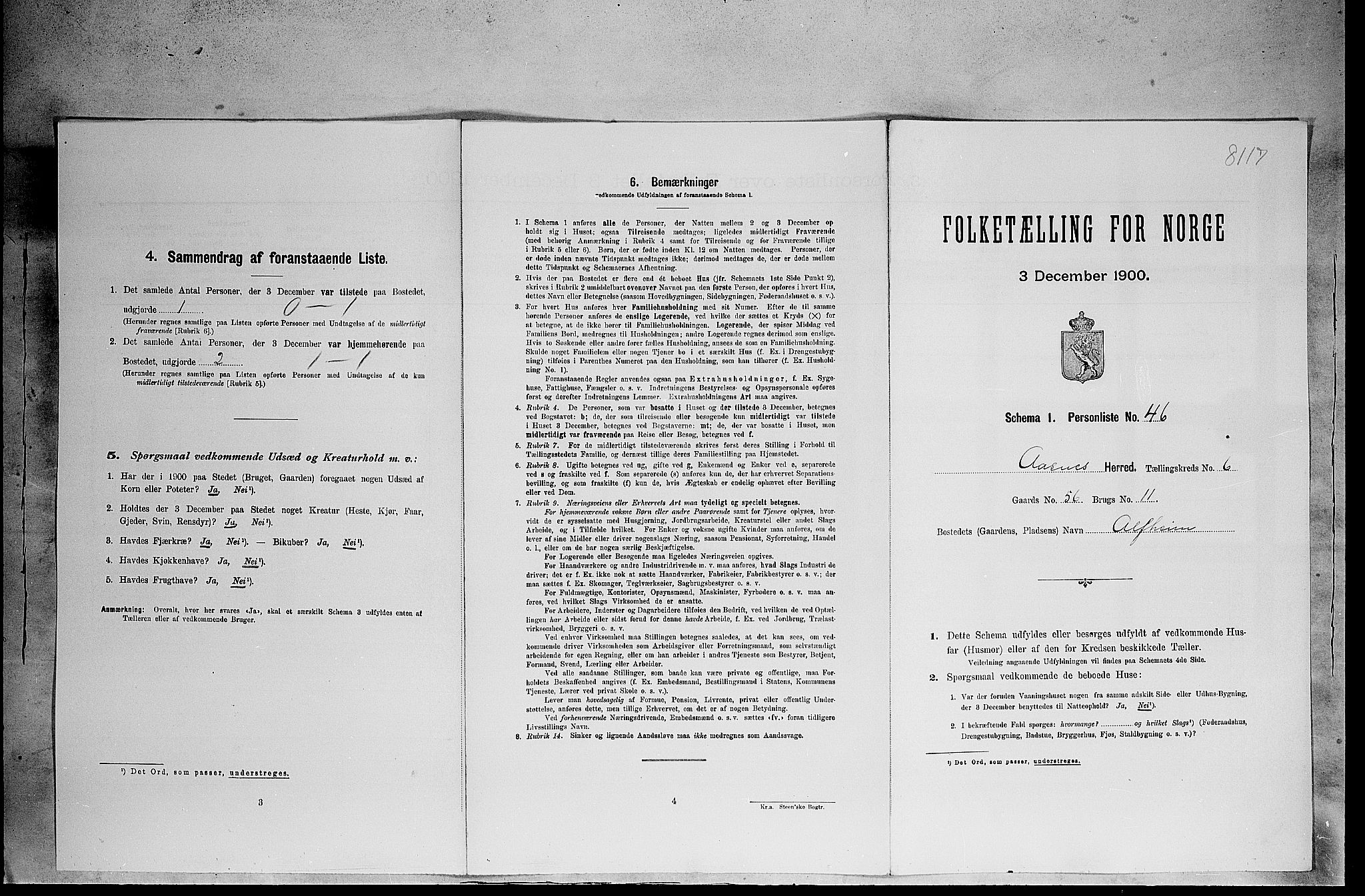 SAH, Folketelling 1900 for 0425 Åsnes herred, 1900, s. 1179