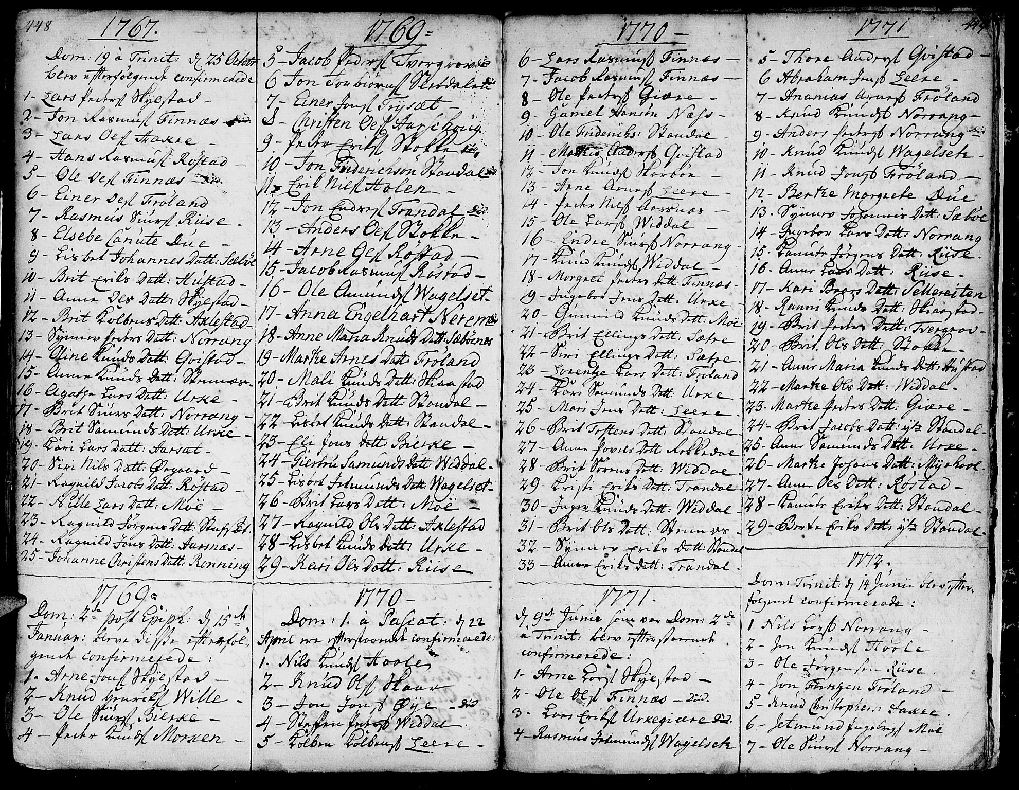 Ministerialprotokoller, klokkerbøker og fødselsregistre - Møre og Romsdal, AV/SAT-A-1454/515/L0206: Ministerialbok nr. 515A02, 1765-1818, s. 448-449