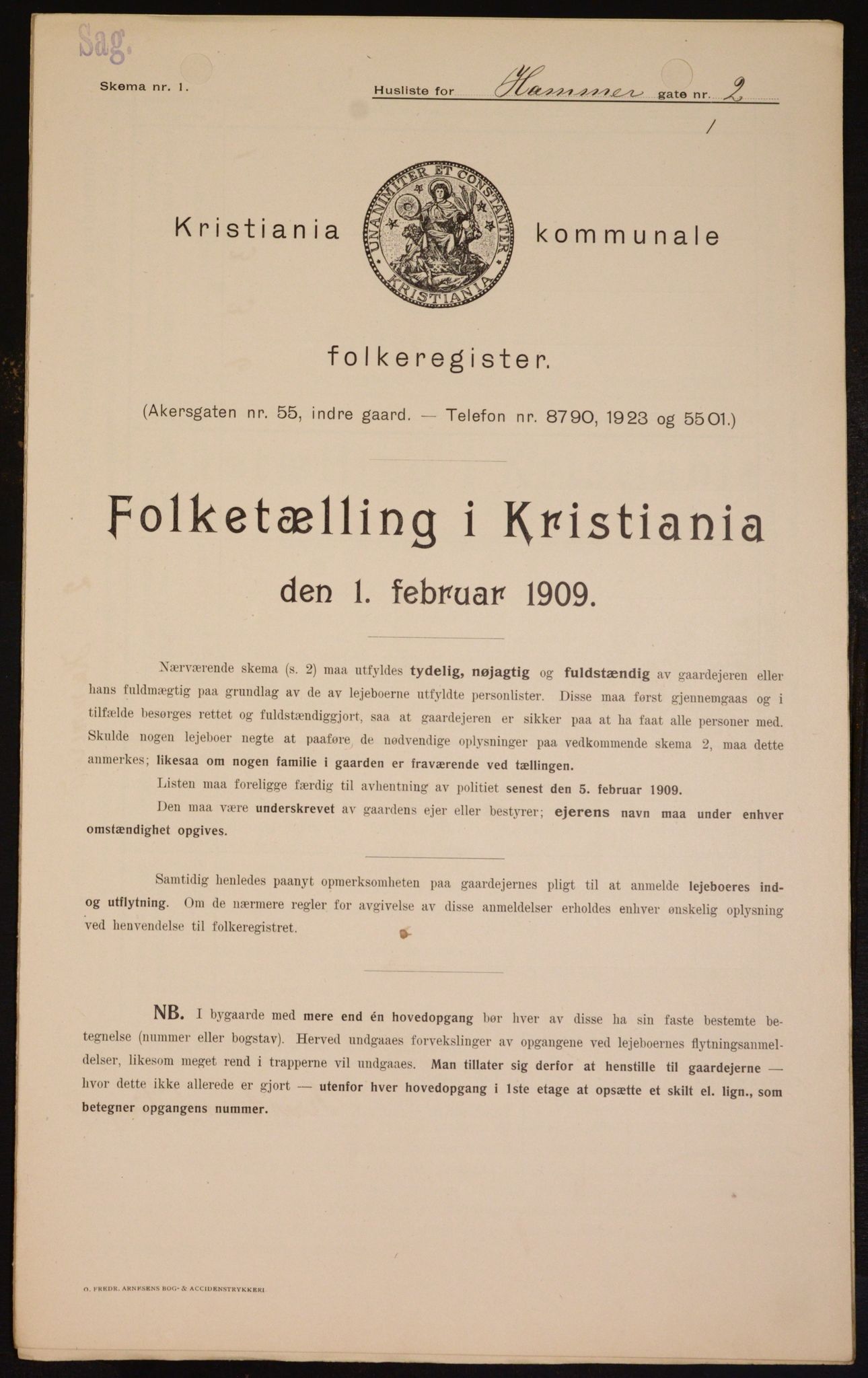 OBA, Kommunal folketelling 1.2.1909 for Kristiania kjøpstad, 1909, s. 31099