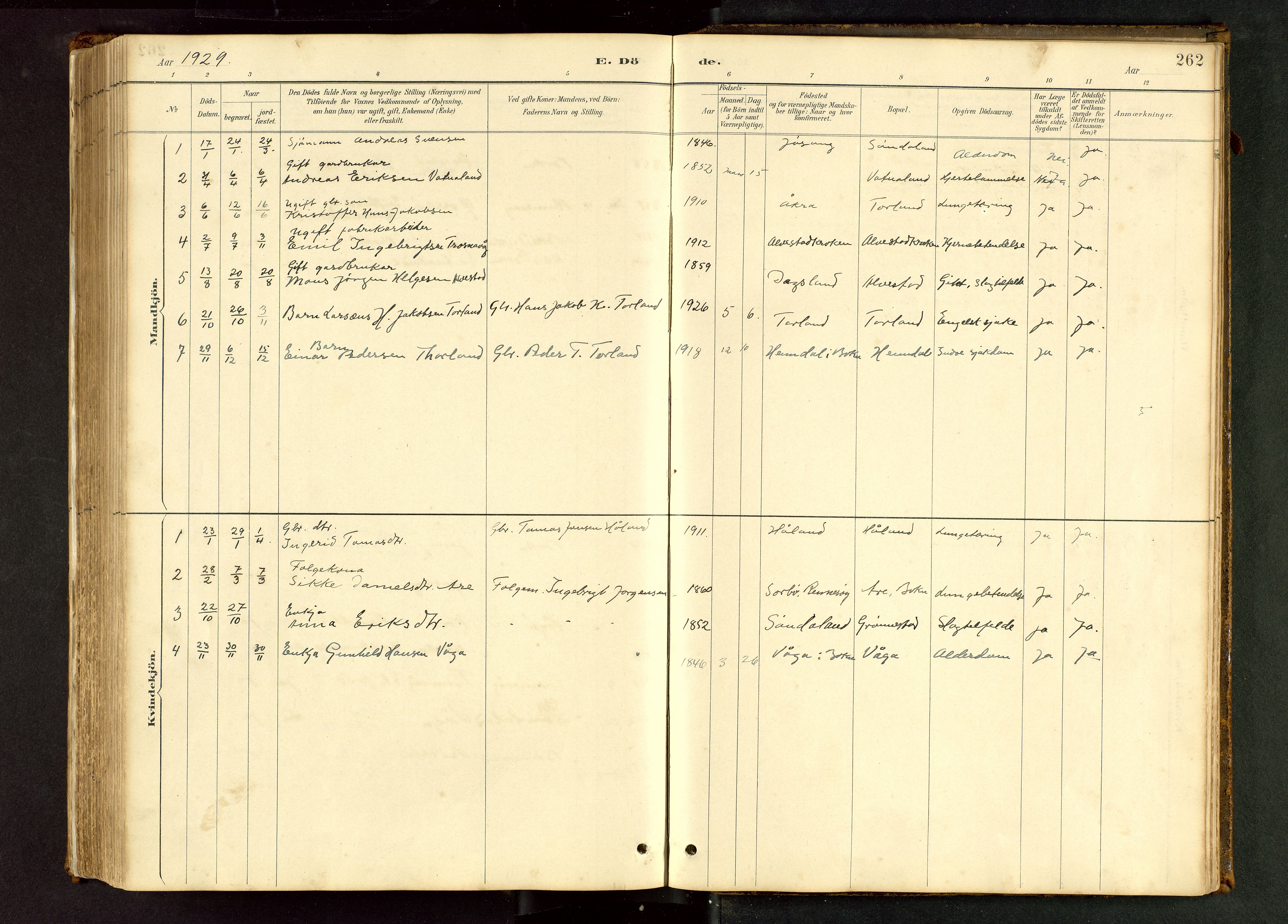 Tysvær sokneprestkontor, AV/SAST-A -101864/H/Ha/Hab/L0005: Klokkerbok nr. B 5, 1887-1947, s. 262