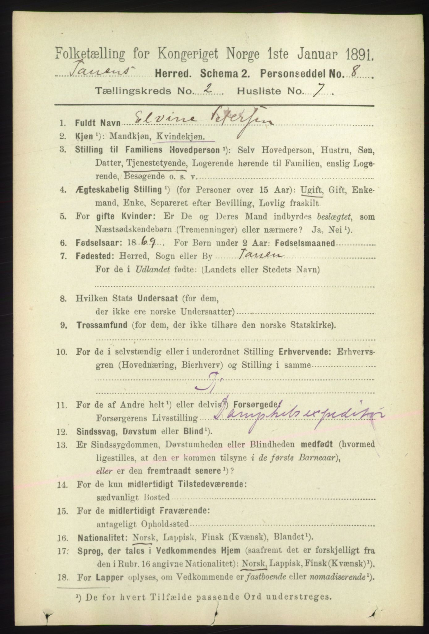 RA, Folketelling 1891 for 2025 Tana herred, 1891, s. 818