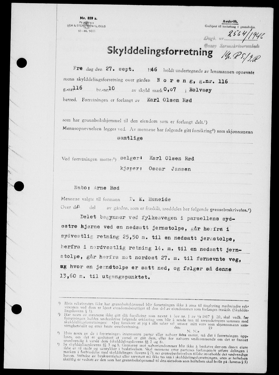 Onsøy sorenskriveri, SAO/A-10474/G/Ga/Gab/L0017: Pantebok nr. II A-17, 1946-1946, Dagboknr: 2564/1946