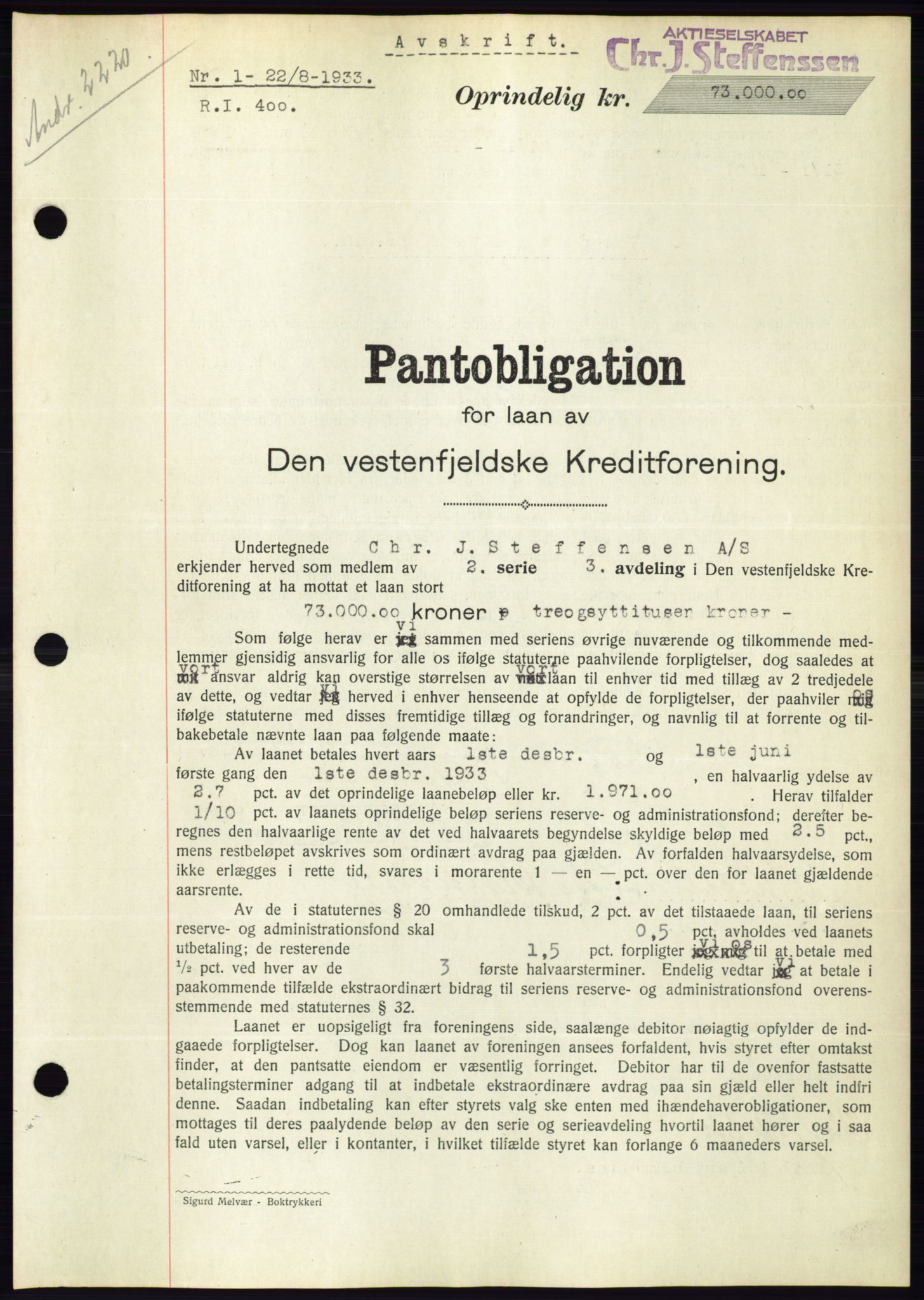 Ålesund byfogd, AV/SAT-A-4384: Pantebok nr. 31, 1933-1934, Tingl.dato: 22.08.1933