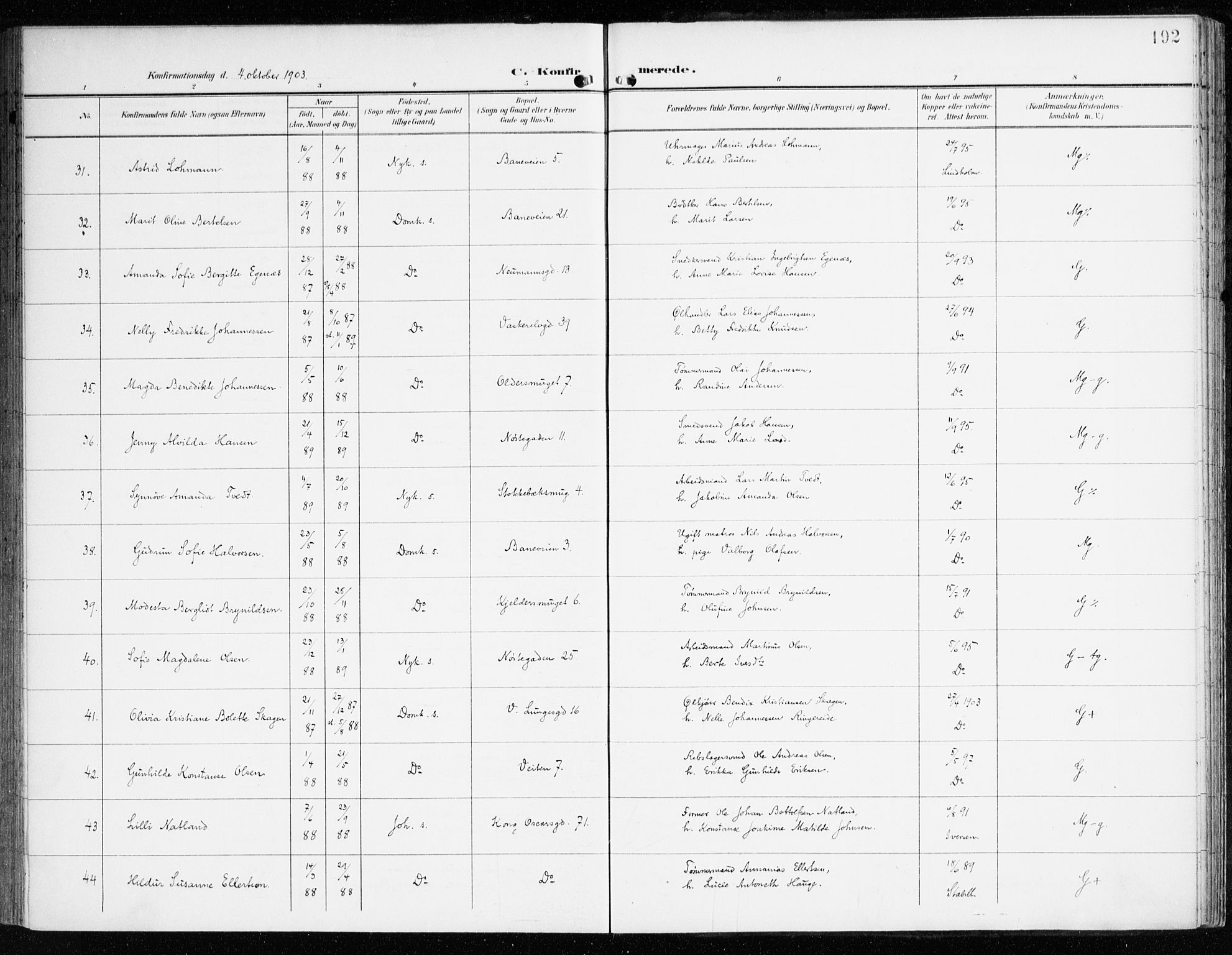 Domkirken sokneprestembete, AV/SAB-A-74801/H/Haa/L0031: Ministerialbok nr. C 6, 1898-1915, s. 192