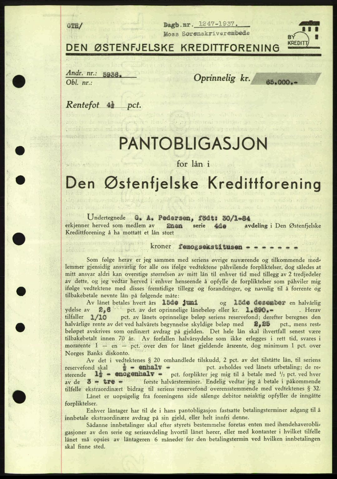 Moss sorenskriveri, SAO/A-10168: Pantebok nr. B3, 1937-1937, Dagboknr: 1247/1937
