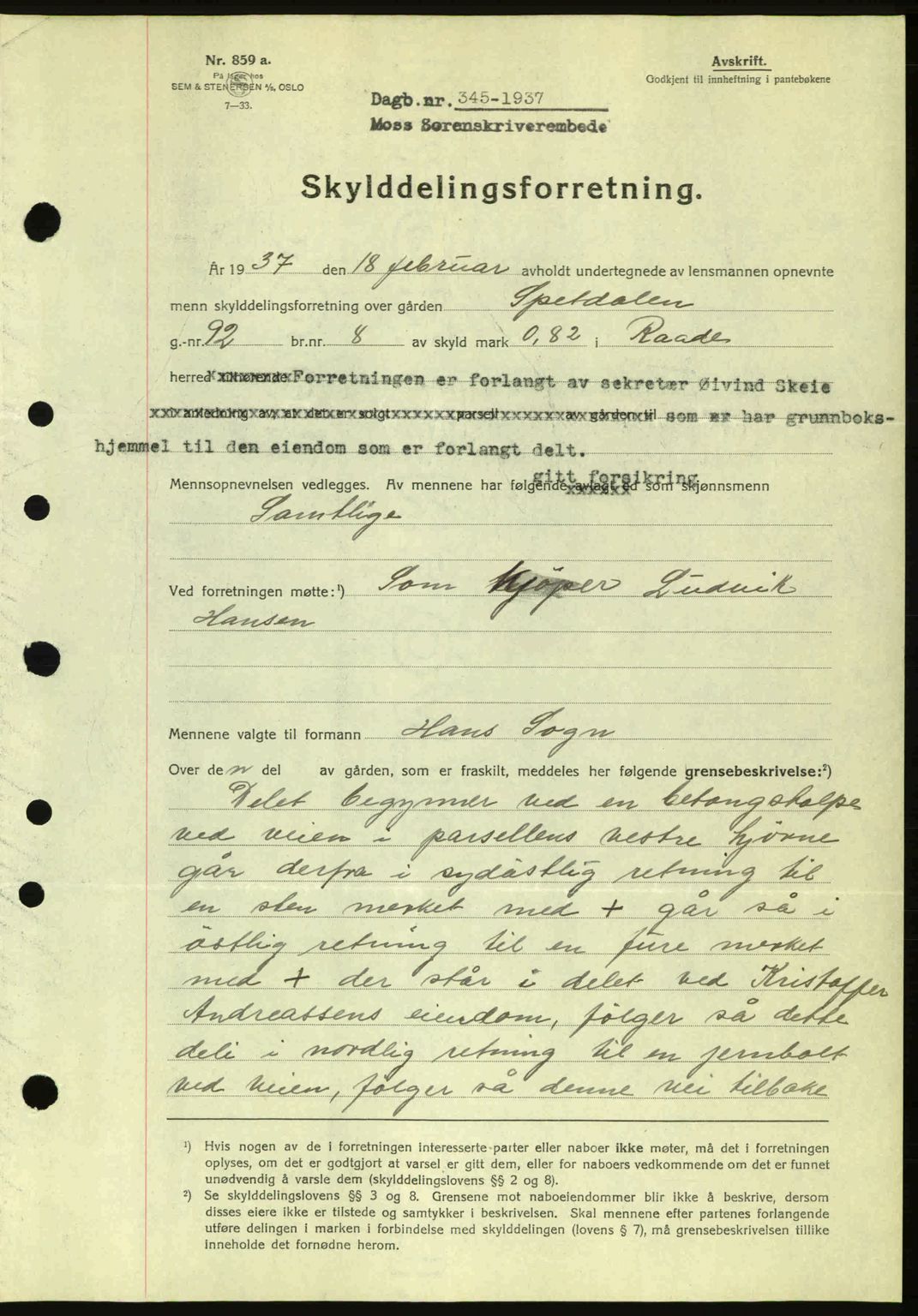 Moss sorenskriveri, SAO/A-10168: Pantebok nr. A2, 1936-1937, Dagboknr: 345/1936
