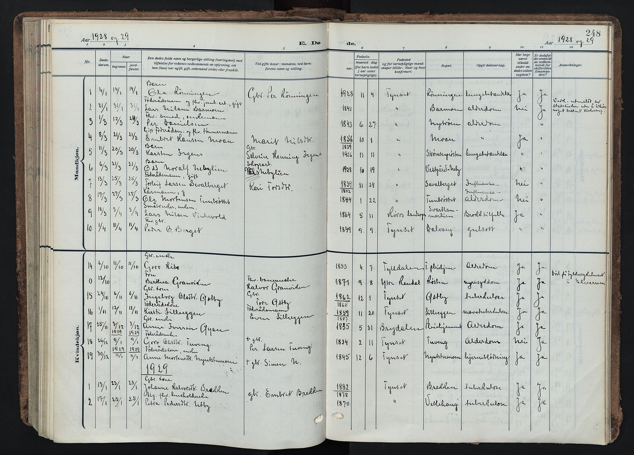 Tynset prestekontor, SAH/PREST-058/H/Ha/Haa/L0026: Ministerialbok nr. 26, 1915-1929, s. 248