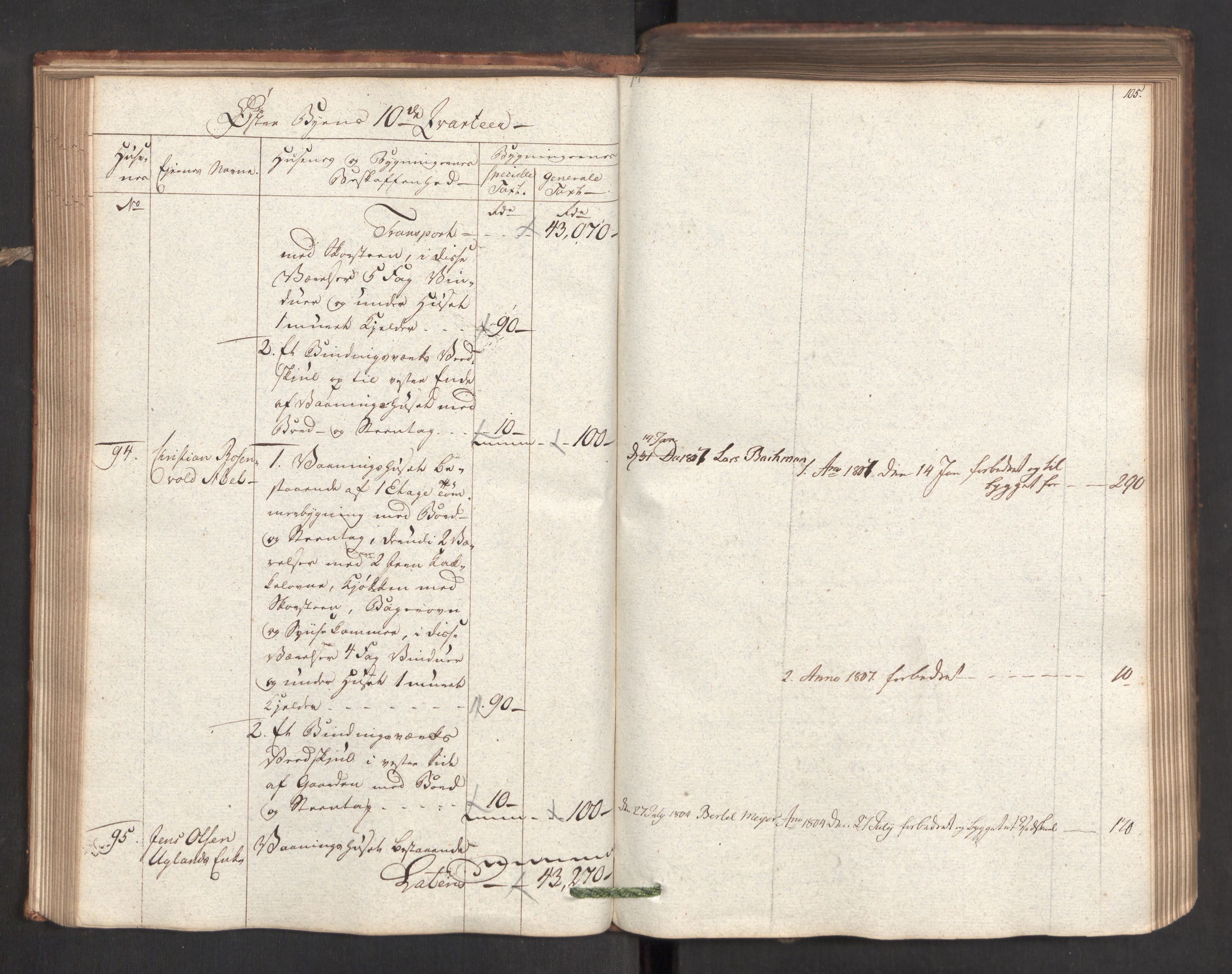 Kommersekollegiet, Brannforsikringskontoret 1767-1814, AV/RA-EA-5458/F/Fa/L0019/0001: Kristiansand / Branntakstprotokoll, 1797, s. 105