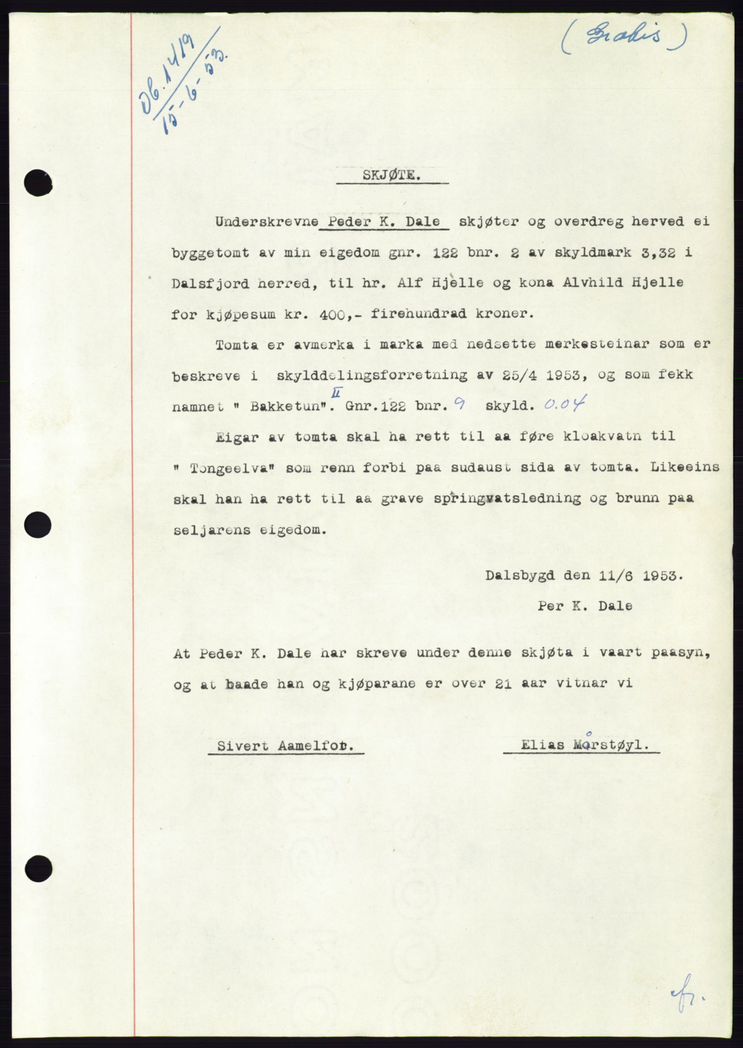 Søre Sunnmøre sorenskriveri, AV/SAT-A-4122/1/2/2C/L0095: Pantebok nr. 21A, 1953-1953, Dagboknr: 1419/1953