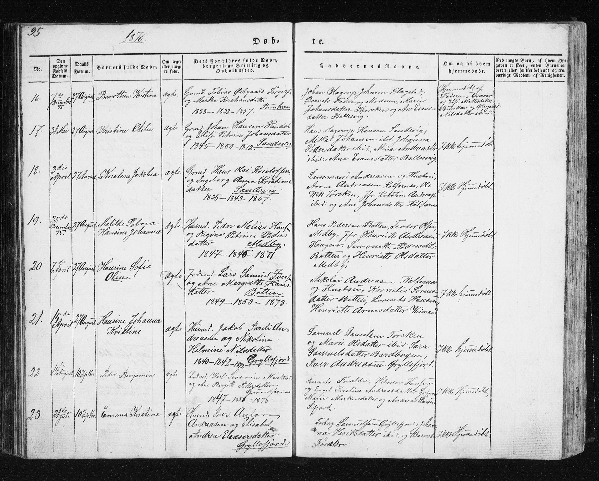 Berg sokneprestkontor, SATØ/S-1318/G/Ga/Gab/L0011klokker: Klokkerbok nr. 11, 1833-1878, s. 95