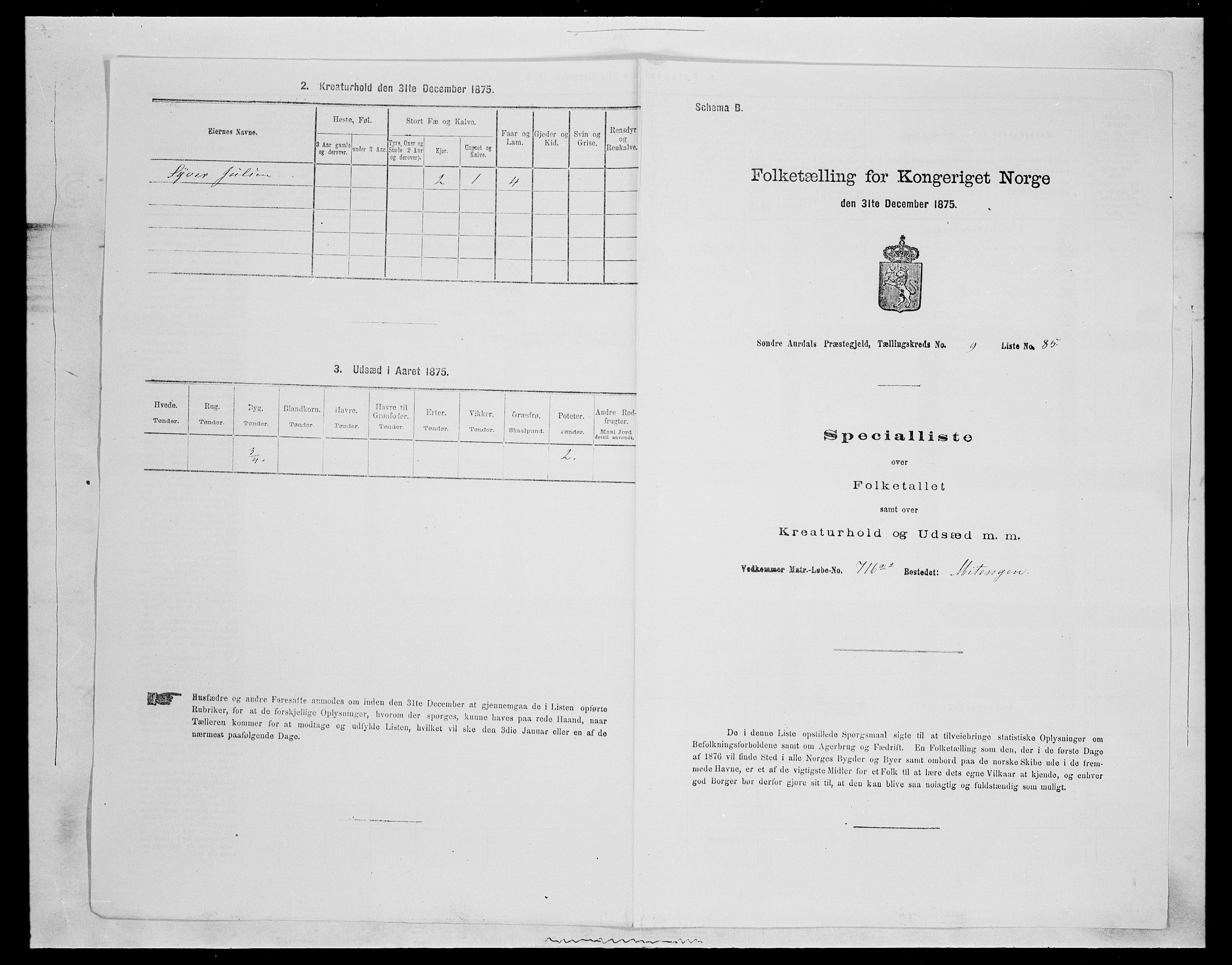 SAH, Folketelling 1875 for 0540P Sør-Aurdal prestegjeld, 1875, s. 1665