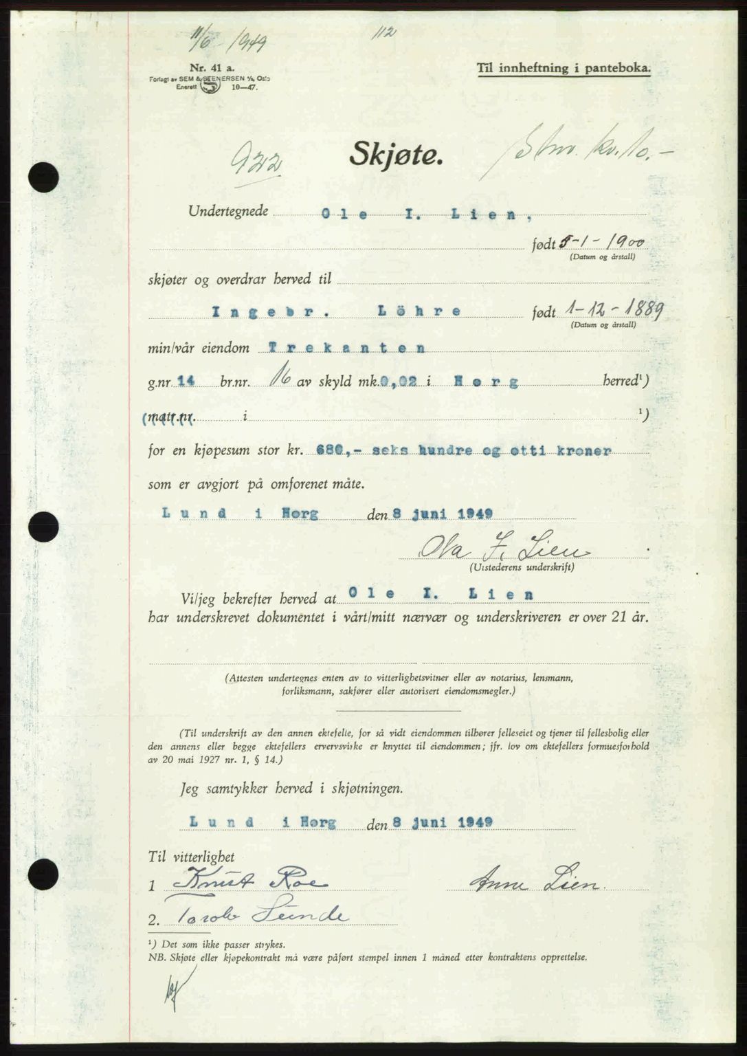 Gauldal sorenskriveri, SAT/A-0014/1/2/2C: Pantebok nr. A8, 1949-1949, Dagboknr: 922/1949