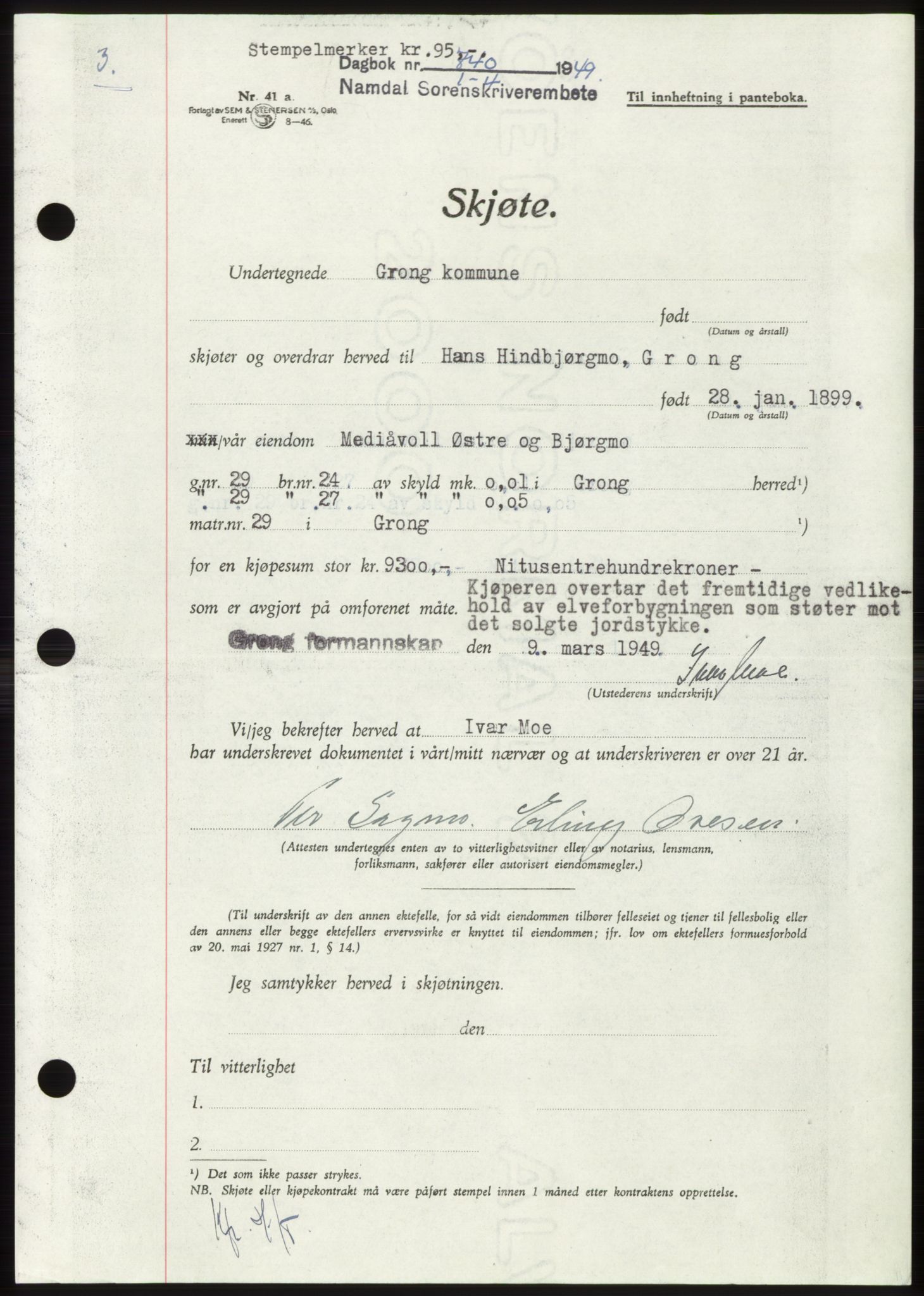Namdal sorenskriveri, SAT/A-4133/1/2/2C: Pantebok nr. -, 1949-1949, Dagboknr: 840/1949