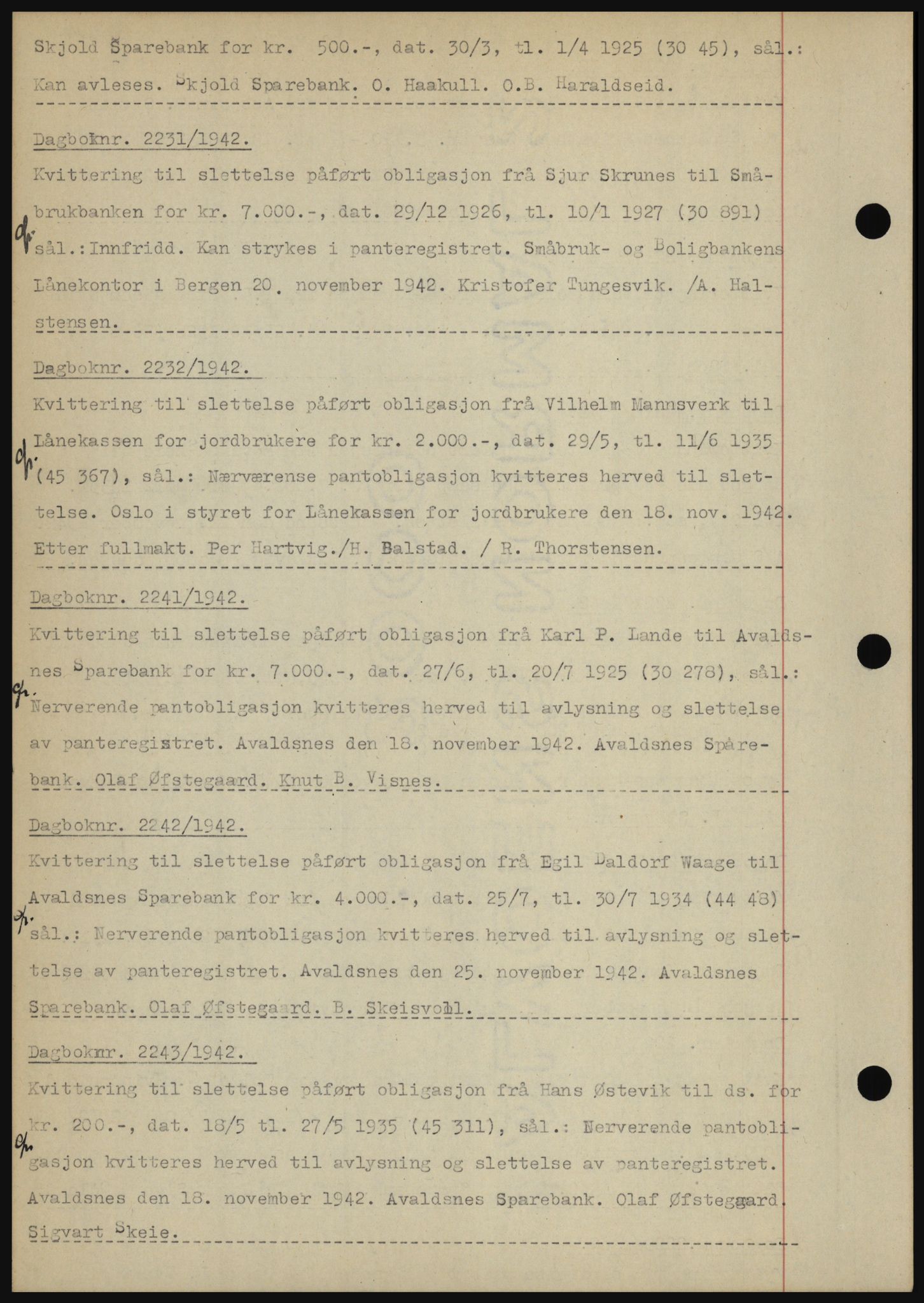 Karmsund sorenskriveri, SAST/A-100311/01/II/IIBBE/L0008: Pantebok nr. B 54, 1942-1943, Dagboknr: 2231/1942