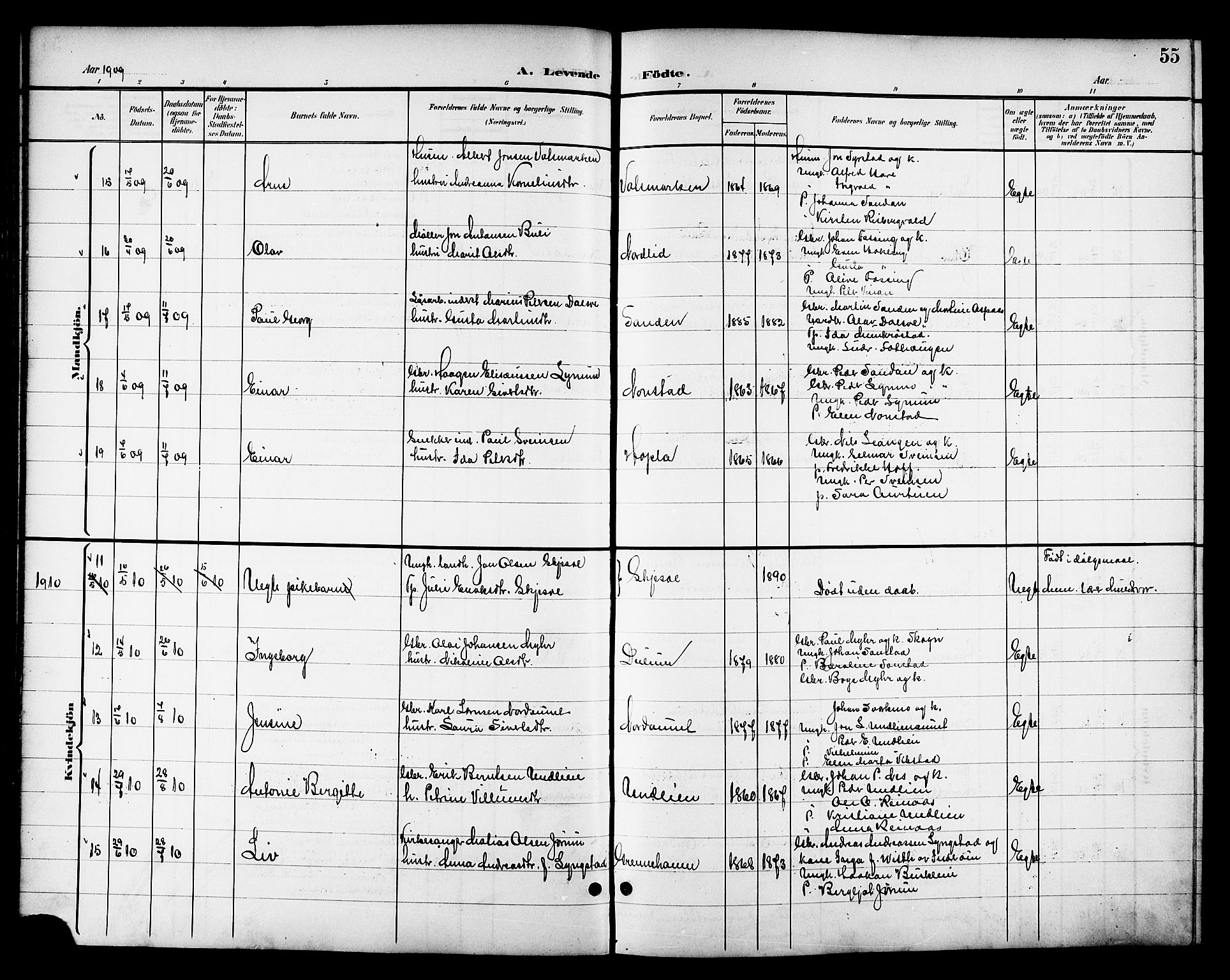 Ministerialprotokoller, klokkerbøker og fødselsregistre - Nord-Trøndelag, AV/SAT-A-1458/714/L0135: Klokkerbok nr. 714C04, 1899-1918, s. 55