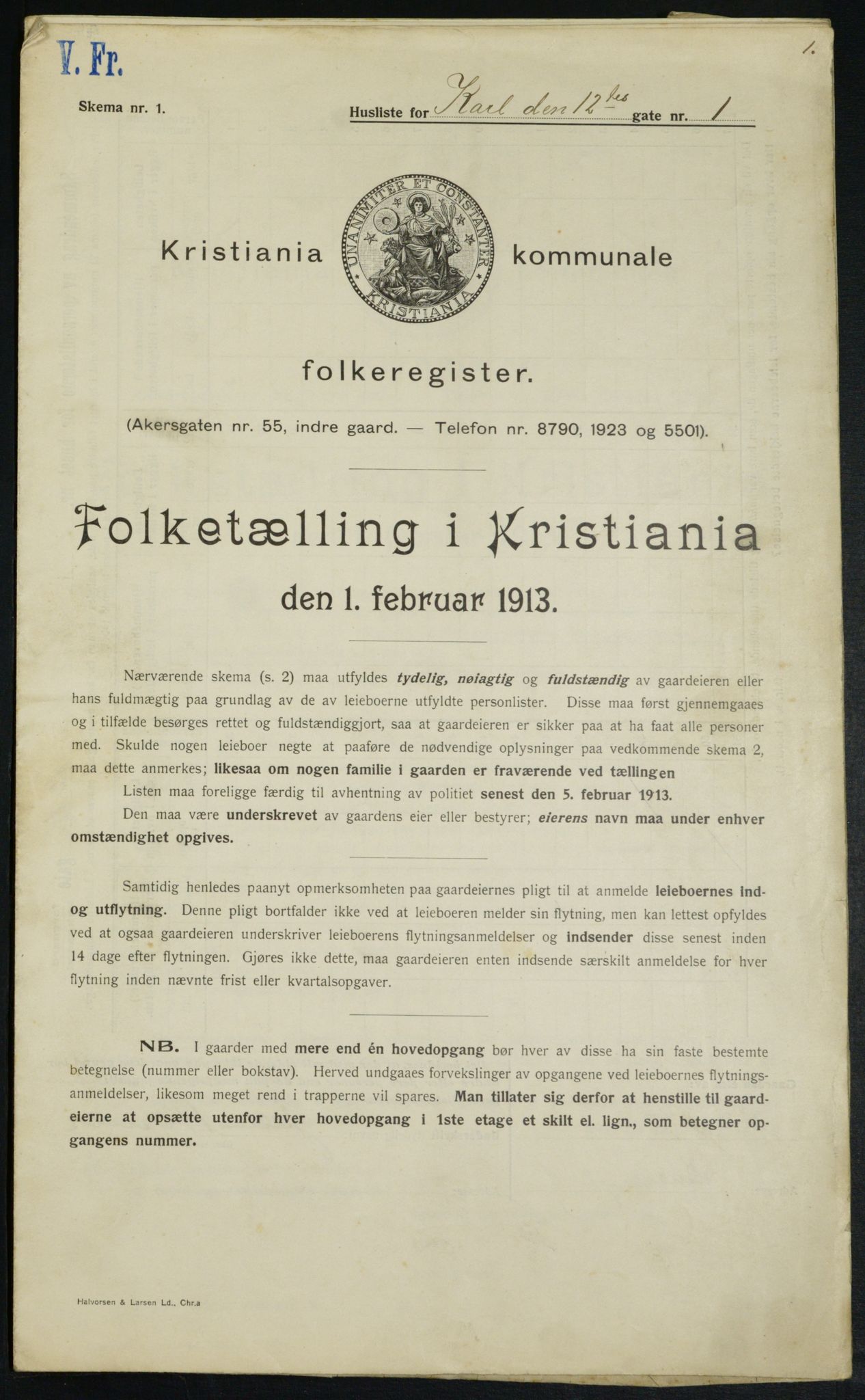 OBA, Kommunal folketelling 1.2.1913 for Kristiania, 1913, s. 48009