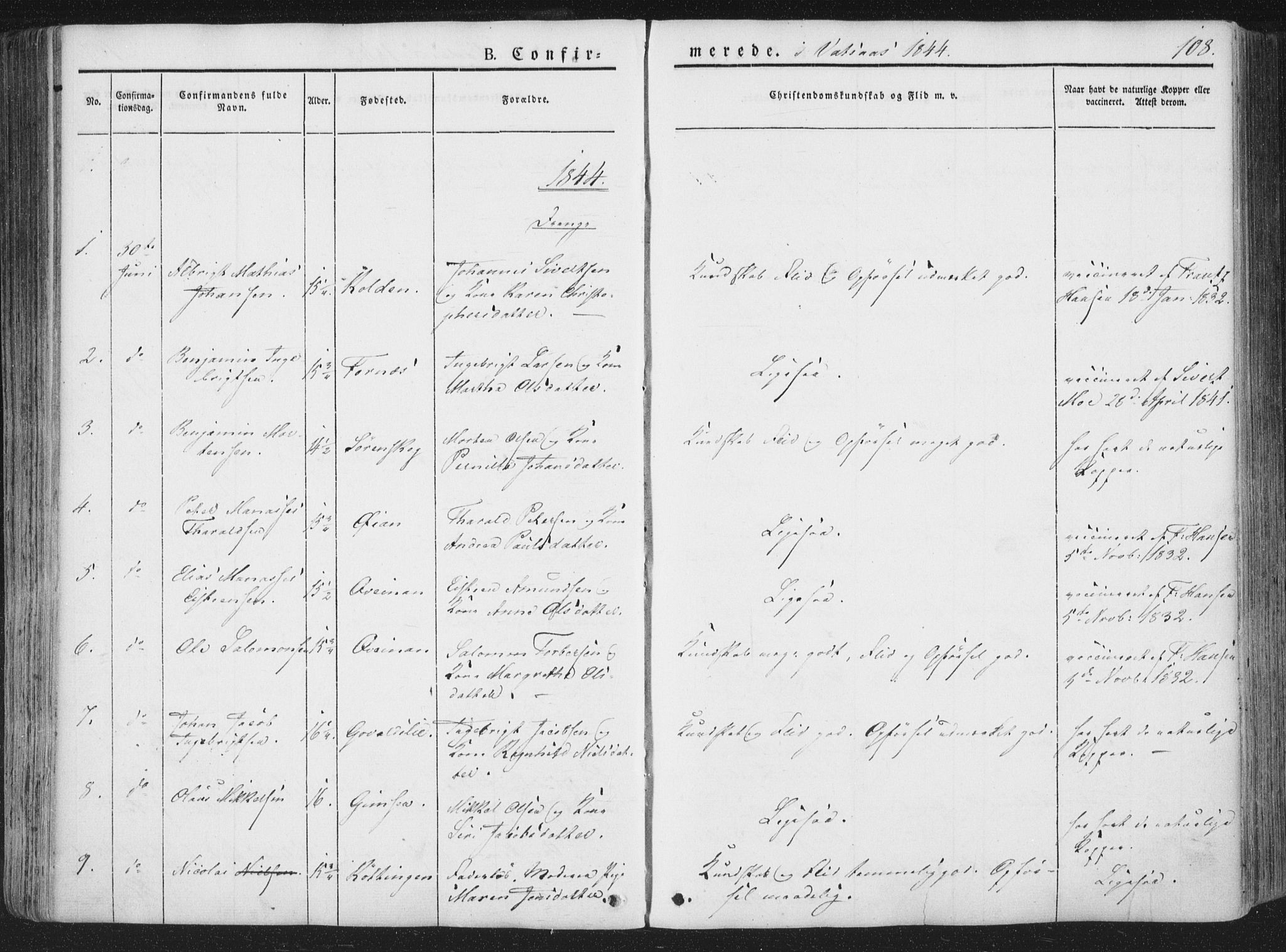 Ministerialprotokoller, klokkerbøker og fødselsregistre - Nordland, SAT/A-1459/810/L0144: Ministerialbok nr. 810A07 /1, 1841-1862, s. 108