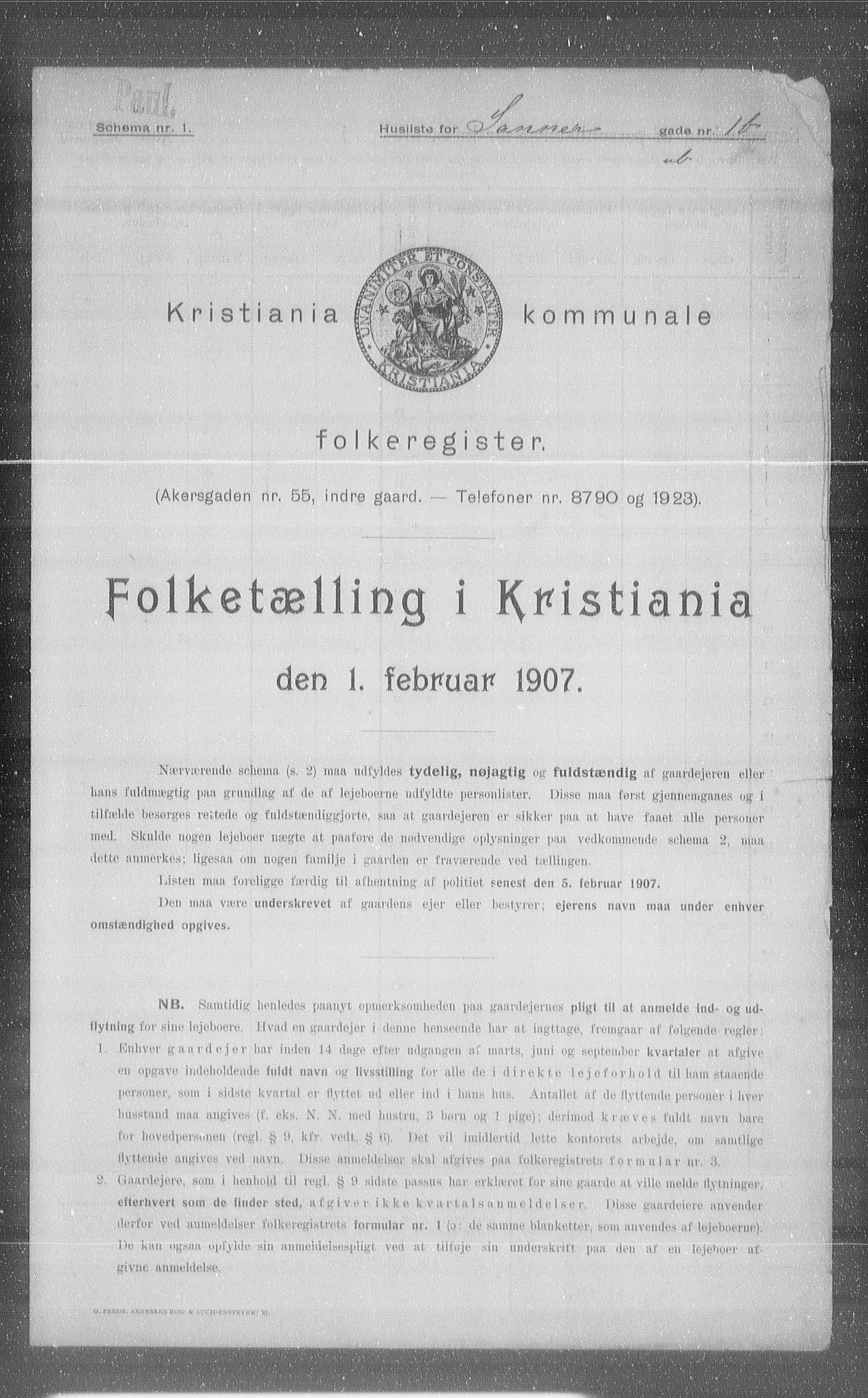 OBA, Kommunal folketelling 1.2.1907 for Kristiania kjøpstad, 1907, s. 45269