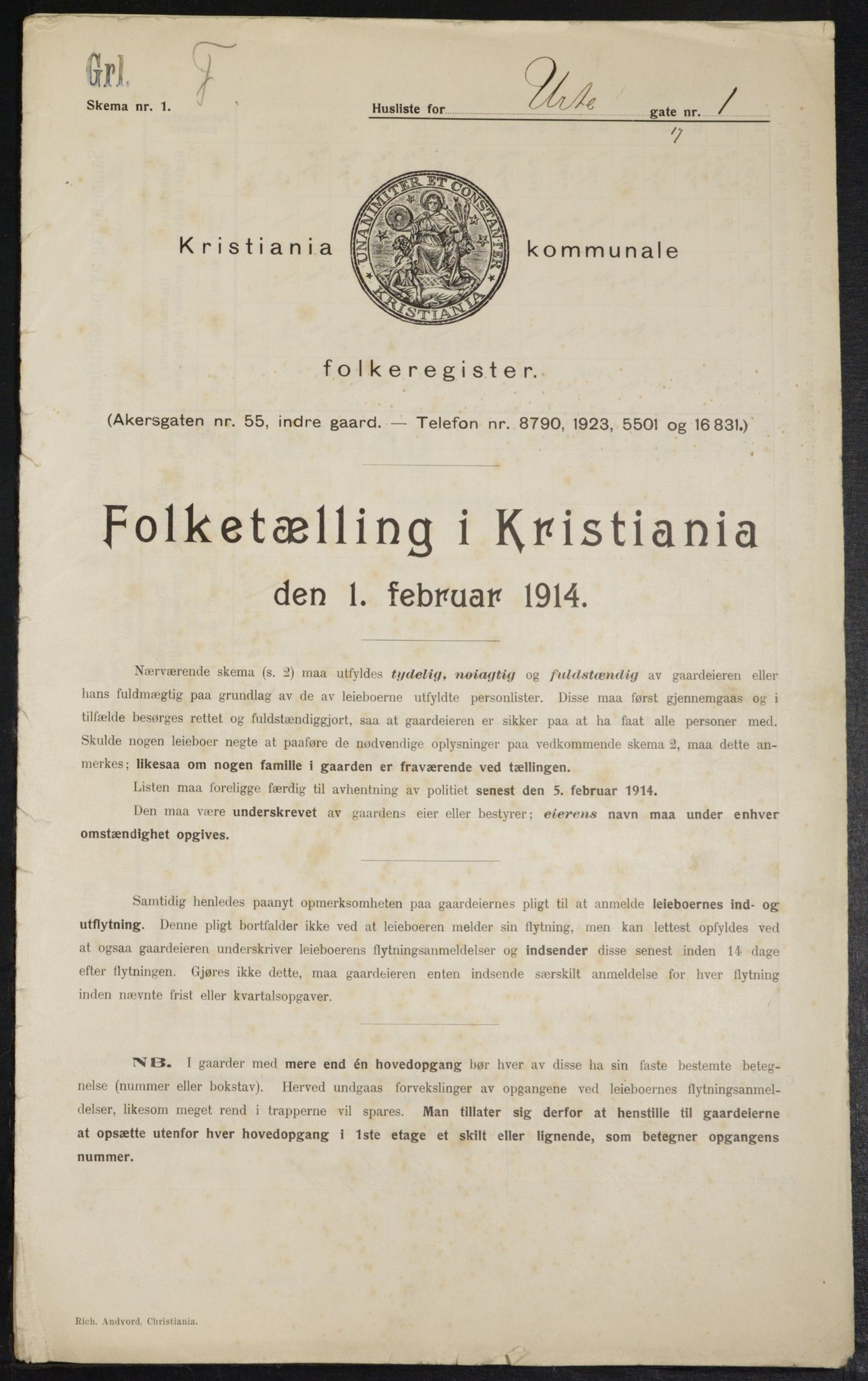 OBA, Kommunal folketelling 1.2.1914 for Kristiania, 1914, s. 121562