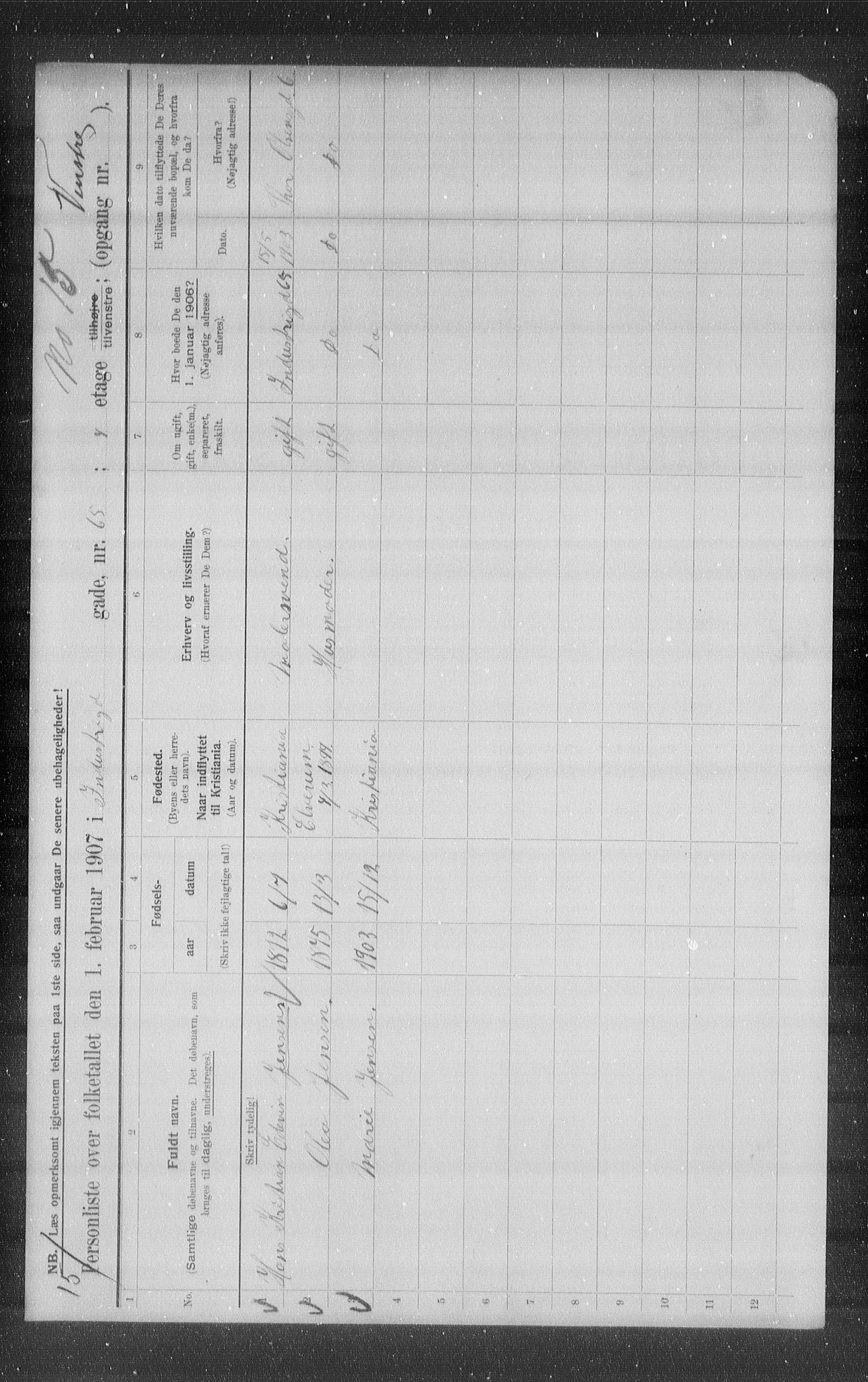 OBA, Kommunal folketelling 1.2.1907 for Kristiania kjøpstad, 1907, s. 22442