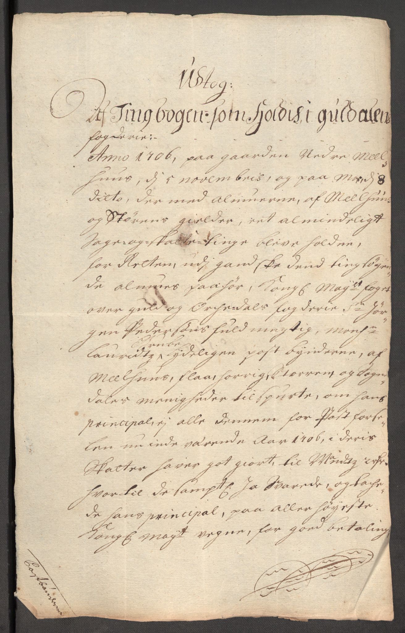 Rentekammeret inntil 1814, Reviderte regnskaper, Fogderegnskap, AV/RA-EA-4092/R60/L3956: Fogderegnskap Orkdal og Gauldal, 1706, s. 346