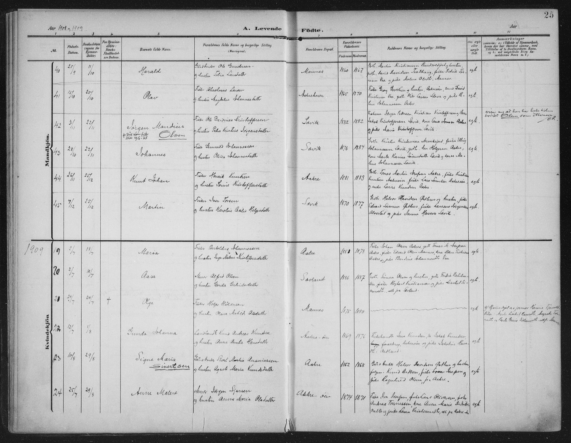Kopervik sokneprestkontor, AV/SAST-A-101850/H/Ha/Haa/L0005: Ministerialbok nr. A 5, 1906-1924, s. 25