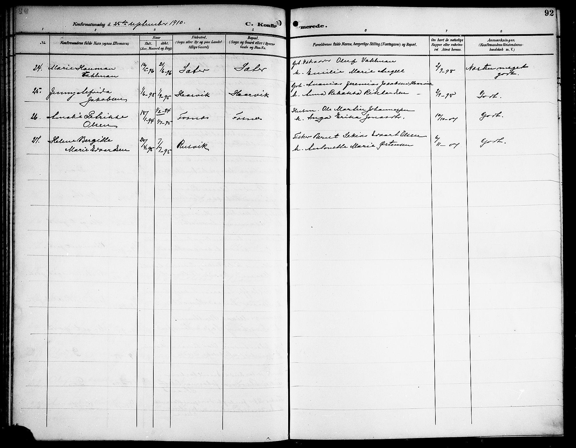 Ministerialprotokoller, klokkerbøker og fødselsregistre - Nordland, AV/SAT-A-1459/865/L0932: Klokkerbok nr. 865C04, 1901-1917, s. 92