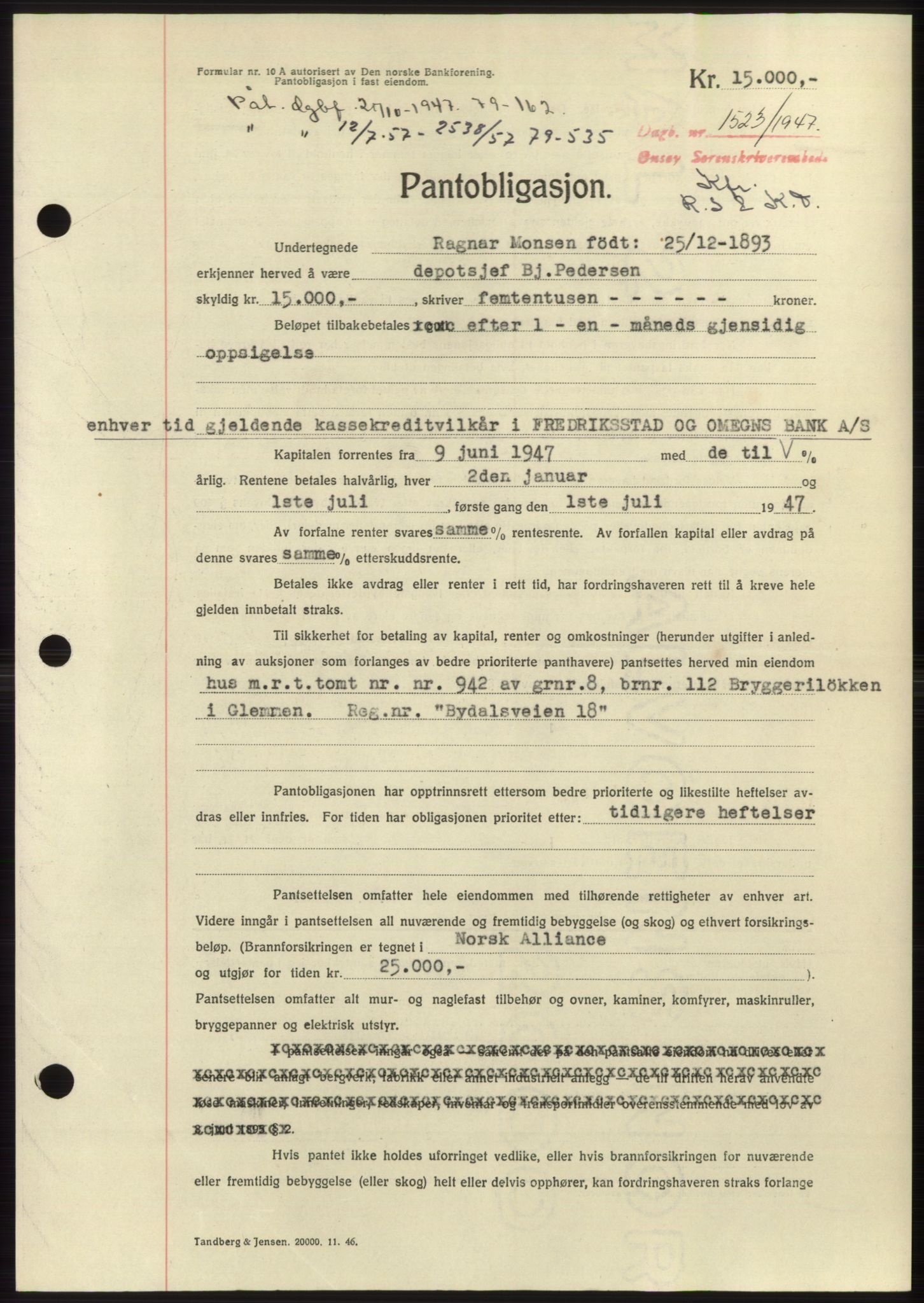 Onsøy sorenskriveri, SAO/A-10474/G/Ga/Gac/L0006: Pantebok nr. B 12-6, 1947-1948, Dagboknr: 1523/1947