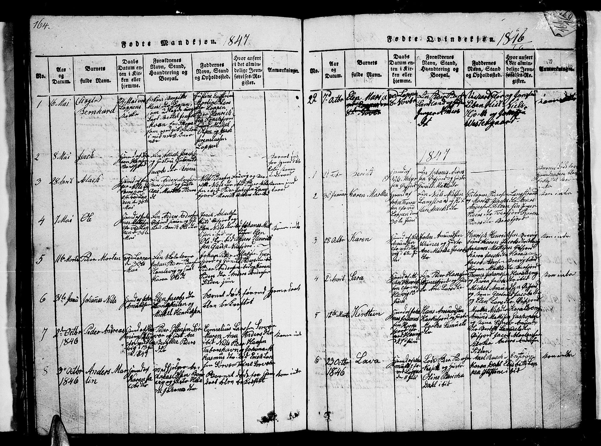Loppa sokneprestkontor, SATØ/S-1339/H/Hb/L0001klokker: Klokkerbok nr. 1, 1820-1849, s. 164-165