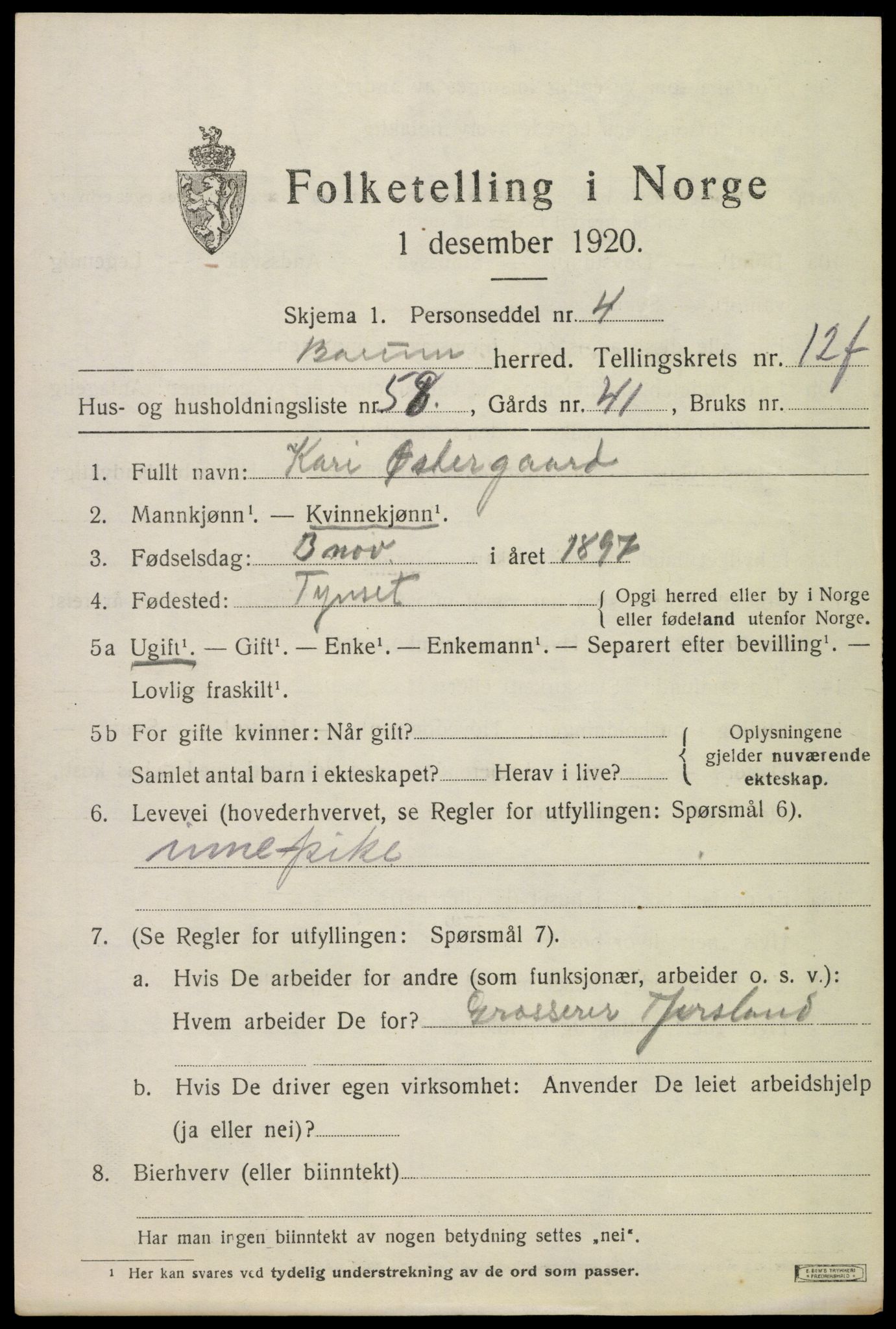 SAO, Folketelling 1920 for 0219 Bærum herred, 1920, s. 33666