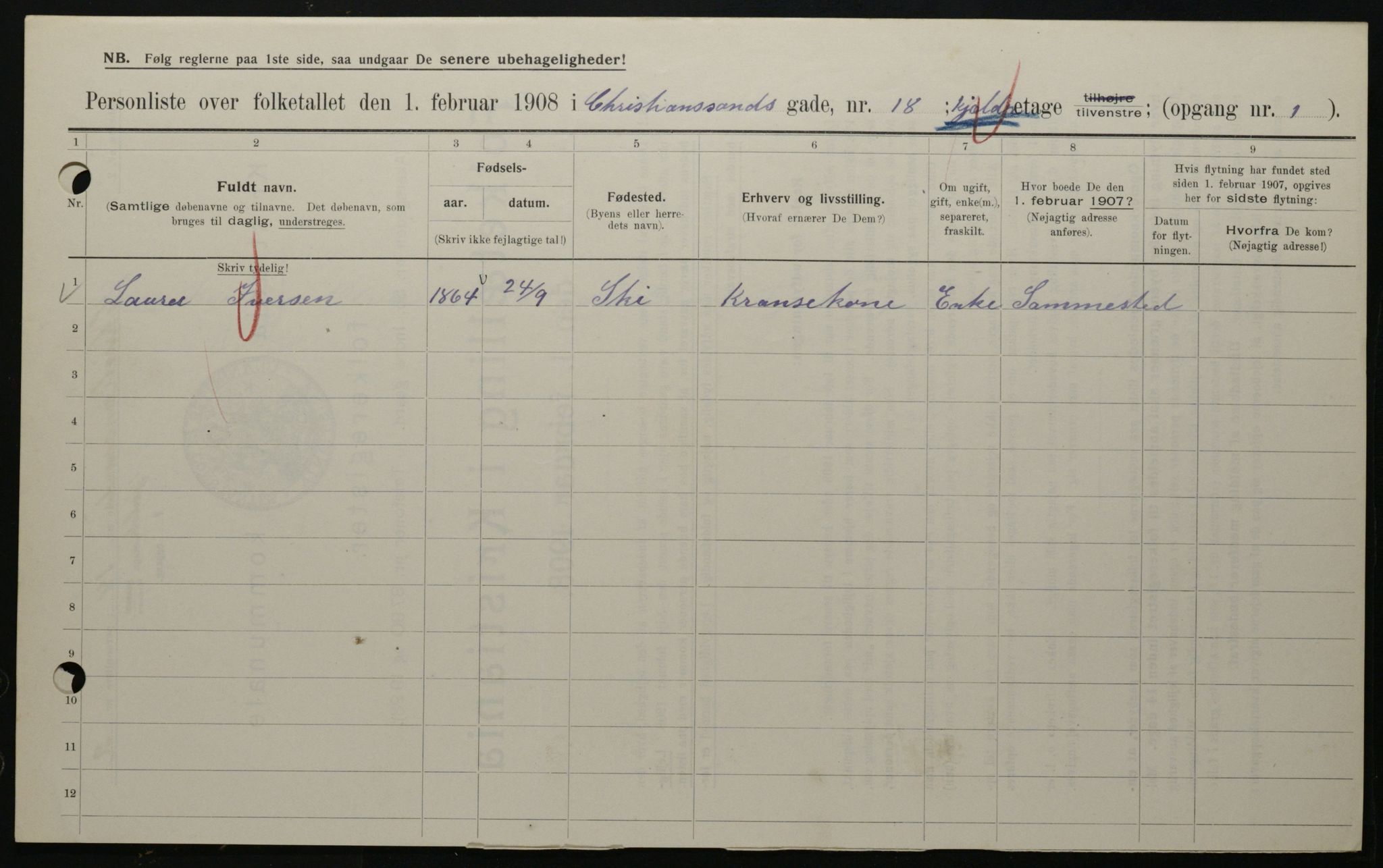 OBA, Kommunal folketelling 1.2.1908 for Kristiania kjøpstad, 1908, s. 48804