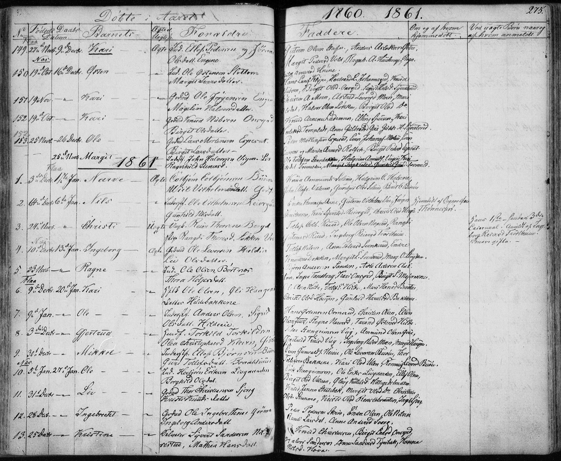 Nes kirkebøker, AV/SAKO-A-236/F/Fa/L0009: Ministerialbok nr. 9, 1834-1863, s. 275