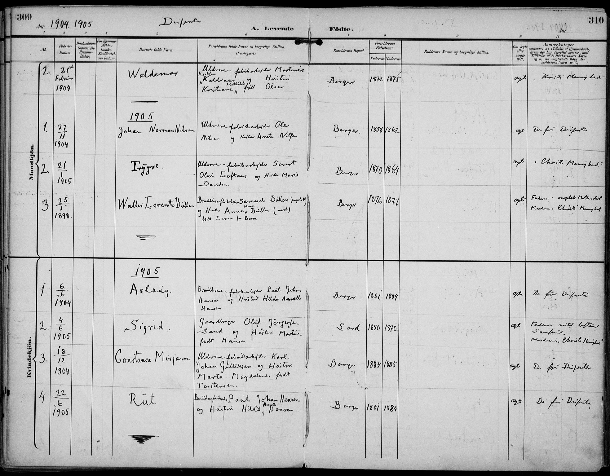 Strømm kirkebøker, AV/SAKO-A-322/F/Fa/L0005: Ministerialbok nr. I 5, 1898-1919, s. 309-310