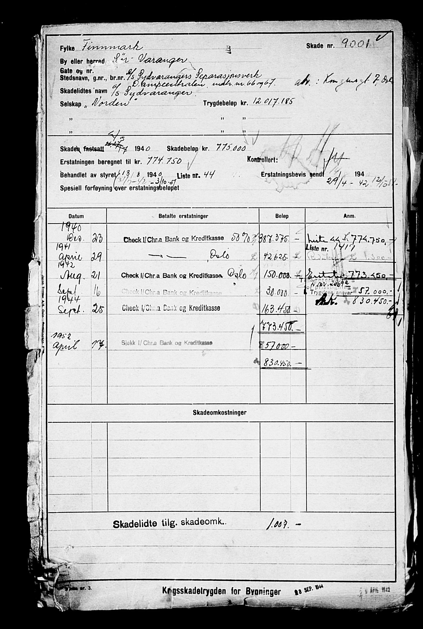 Krigsskadetrygdene for bygninger og løsøre, AV/RA-S-1548/V/L0014: --, 1940-1945, s. 47