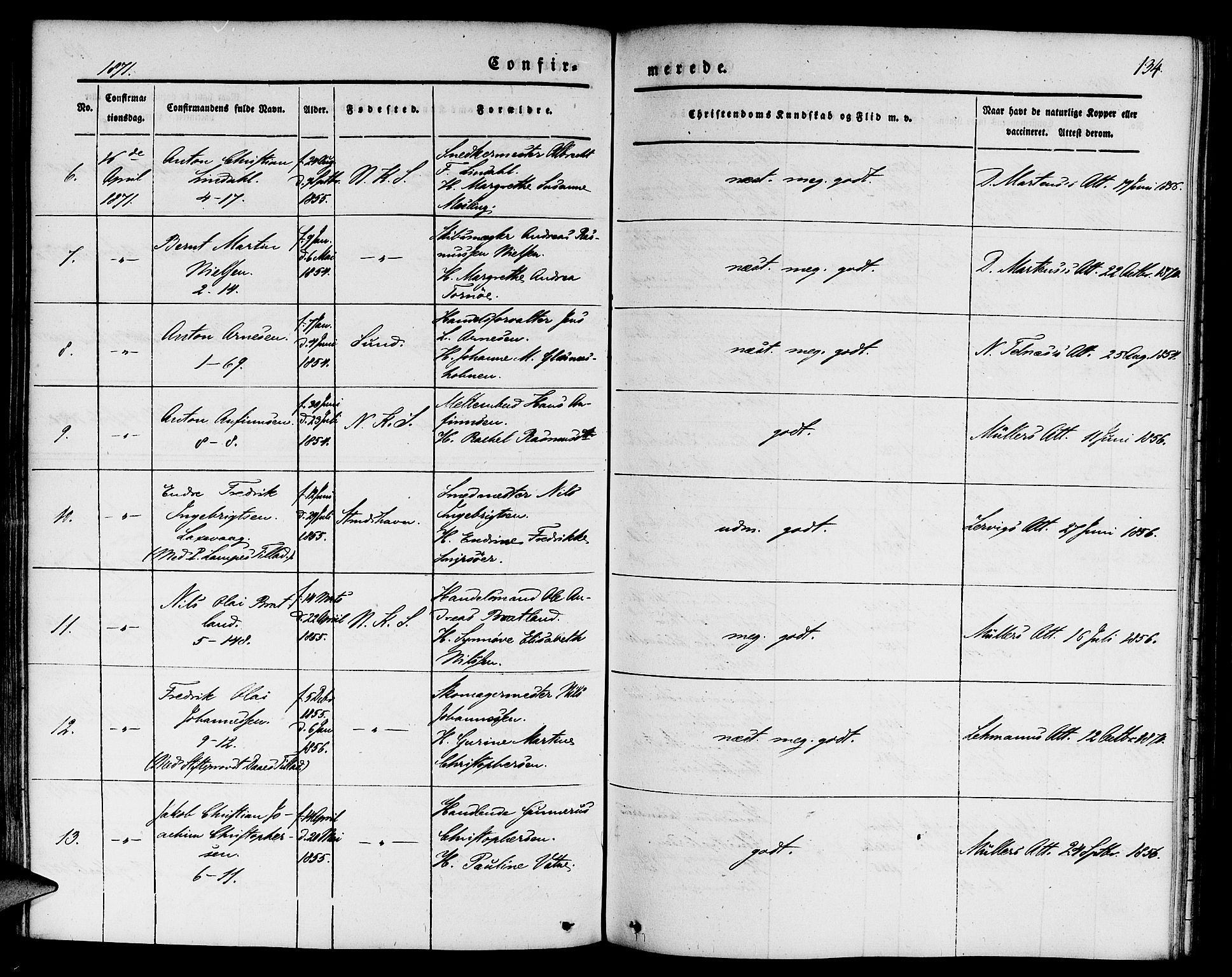 Nykirken Sokneprestembete, SAB/A-77101/H/Hab: Klokkerbok nr. C 1, 1844-1871, s. 134